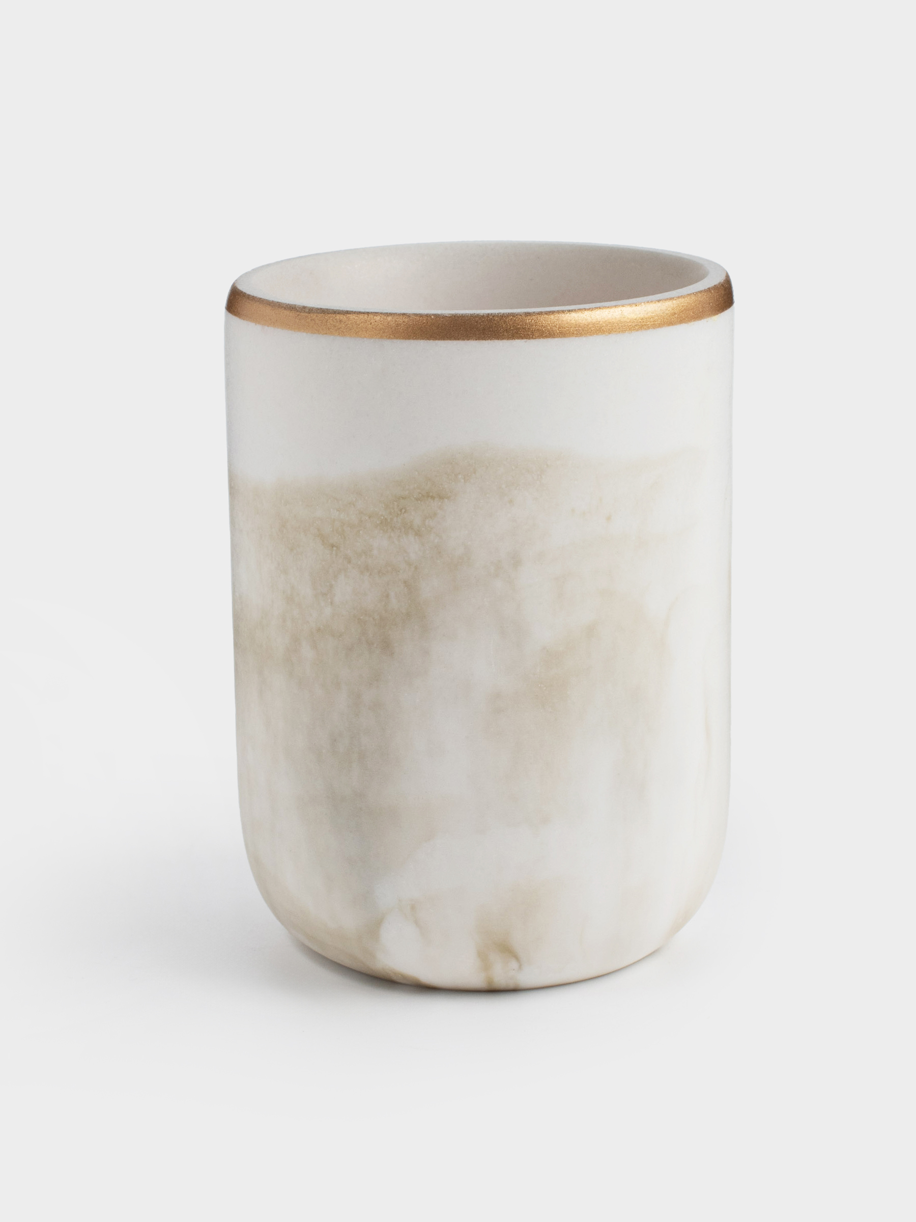 Bathroom glass, 10 cm, polyresin, white-gold, Marble, Dryad, image-1