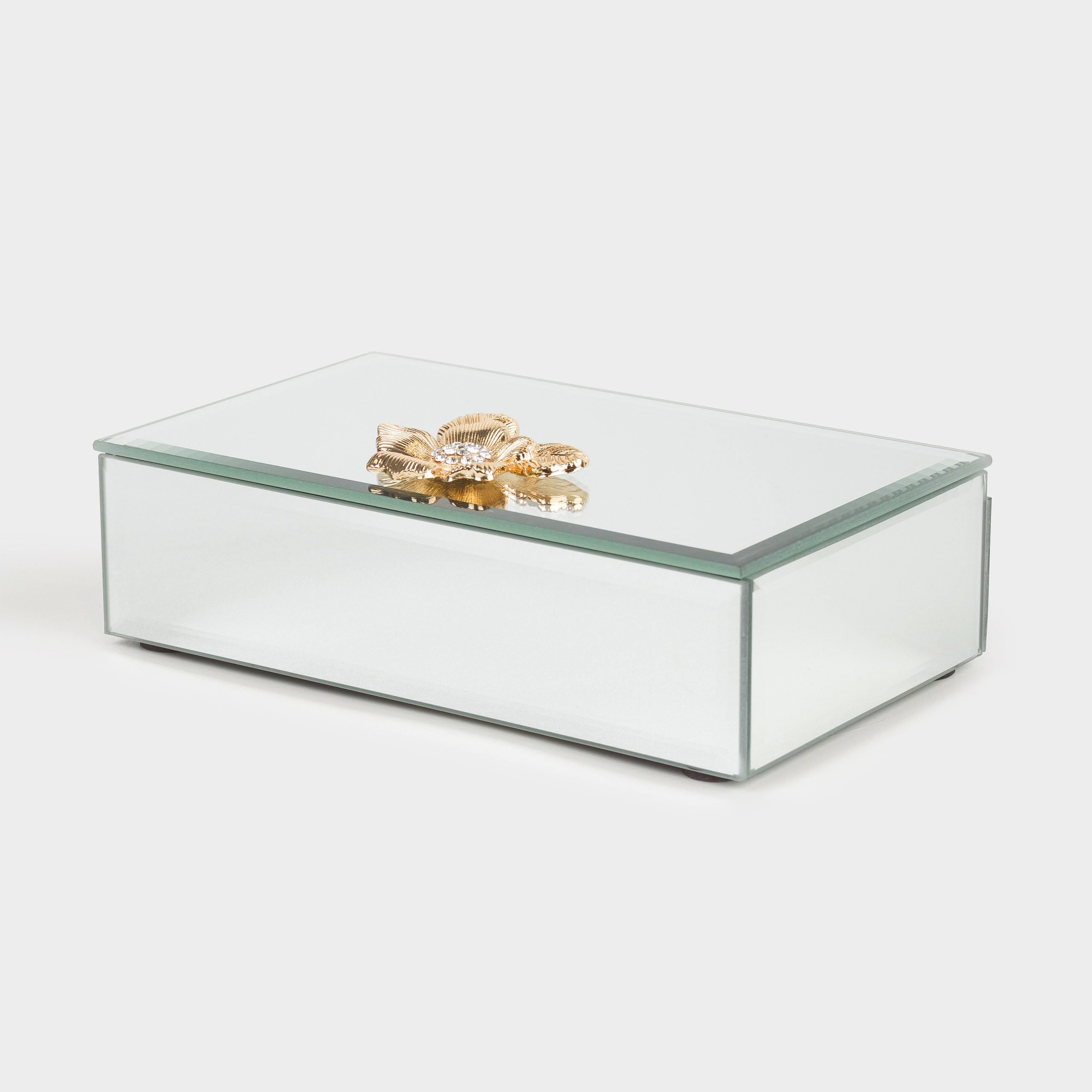 Jewelry box, 15x9 cm, glass, Mirror, Golden flower, Glossy, image-0