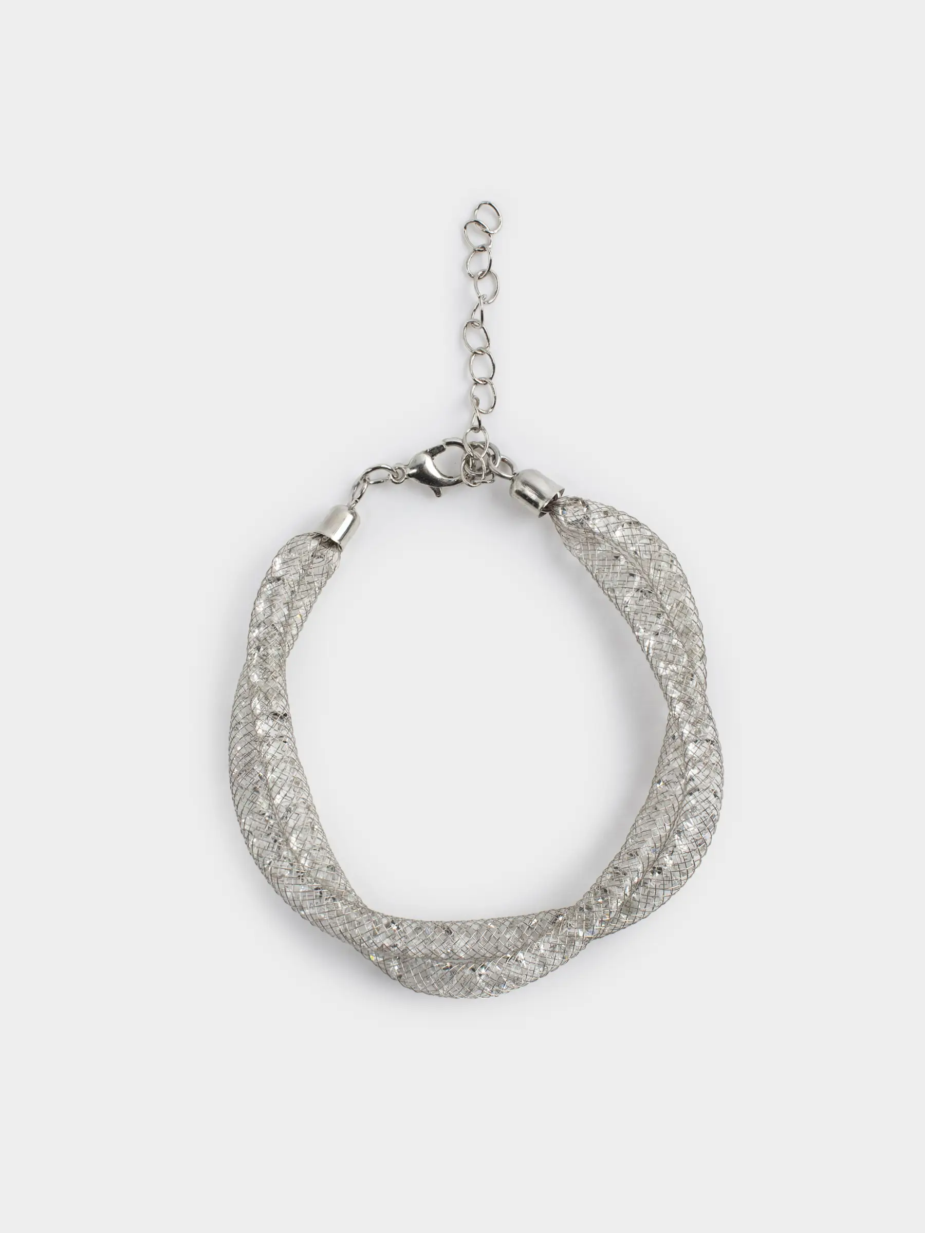 A bracelet, 24 cm, double, metal / rhinestones, silver, Weaving, Jewelry