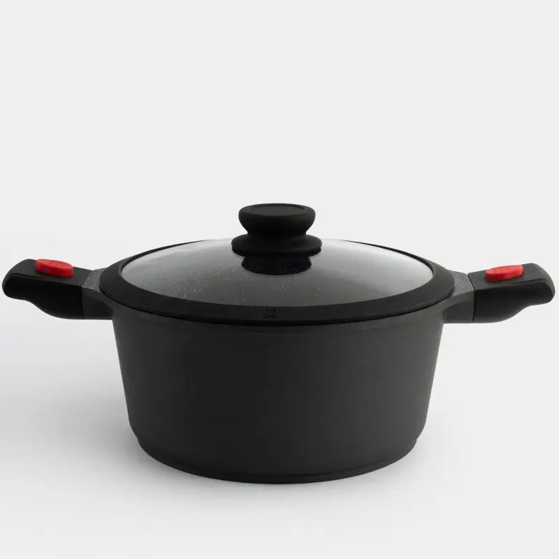 Pot, 24 cm, 4.5 l, with lid, removable handles, coated, aluminum, Solution Red 2 ,image-0
