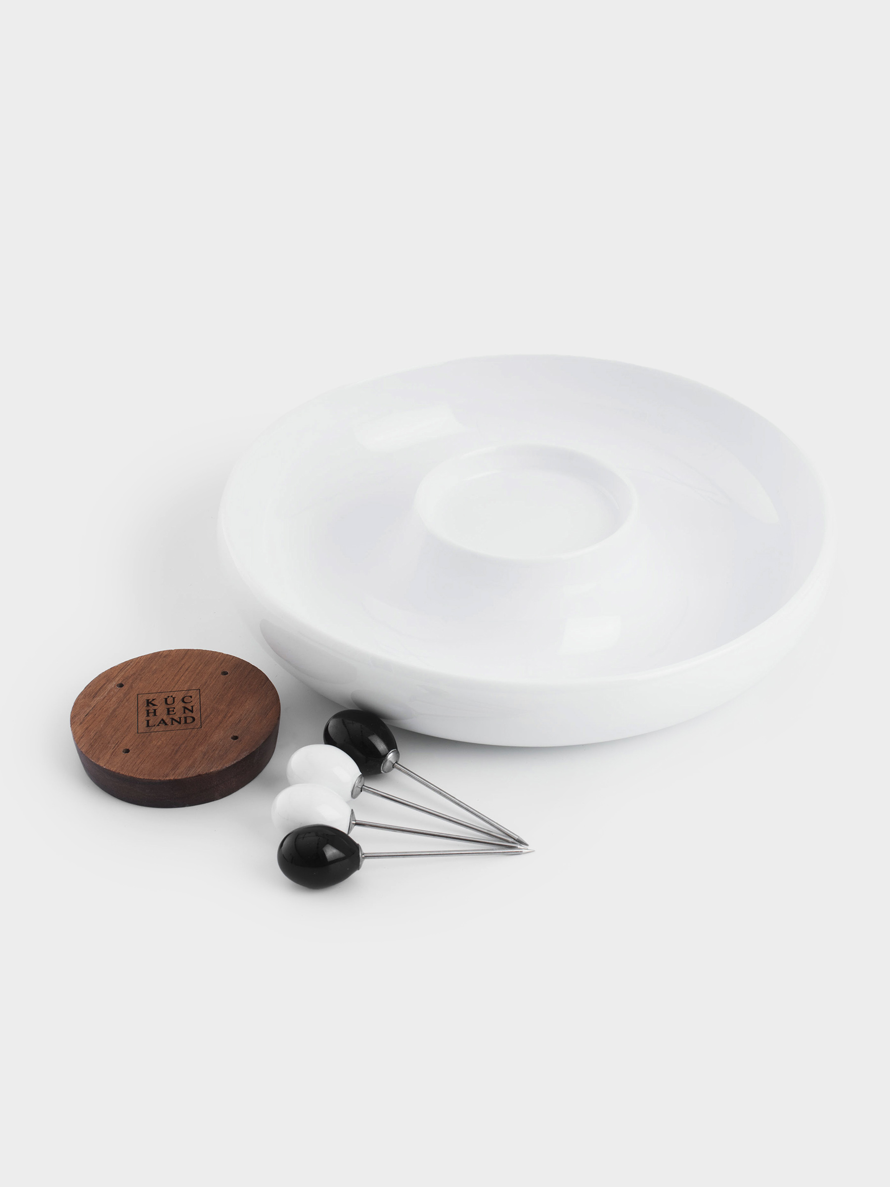 Appetizer dish, 23 cm, with skewers, porcelain P / wood, white / black, B&amp;amp;W, image-6