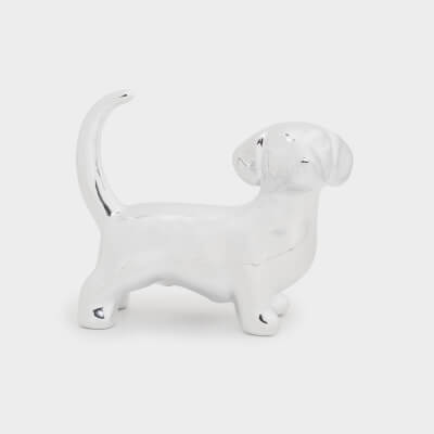 Jewelry holder, 8 cm, porcelain p, silver, dog, dog ,image-0