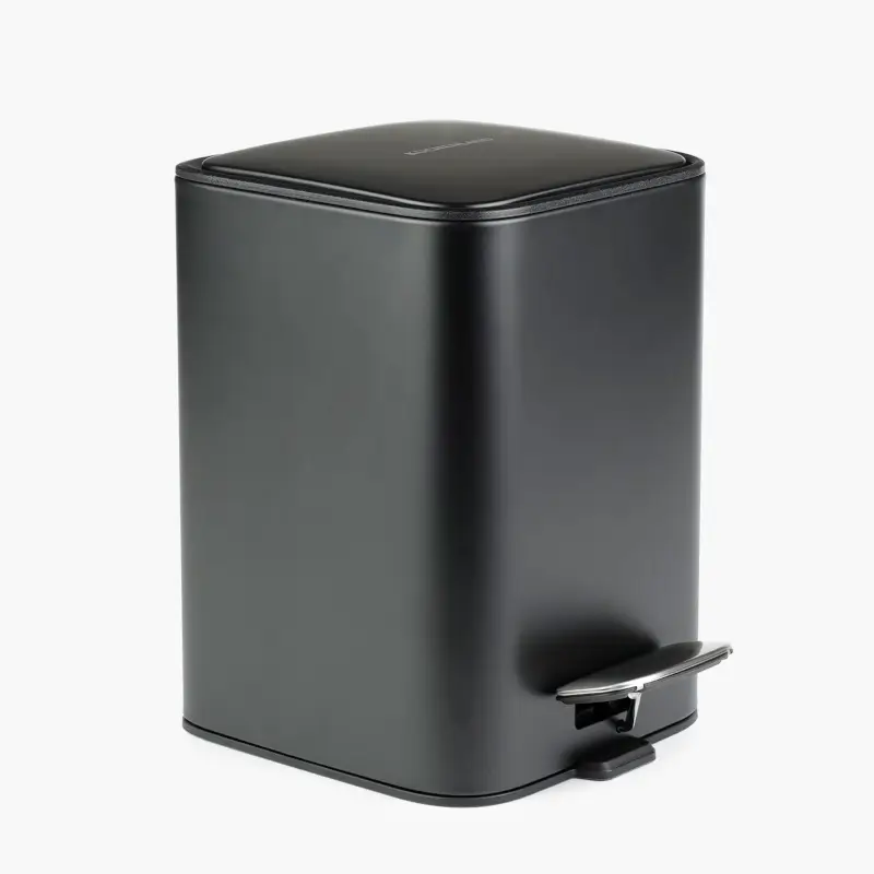 Trash can, 3 l, with pedal, metal, square, black, Total black ,image-0