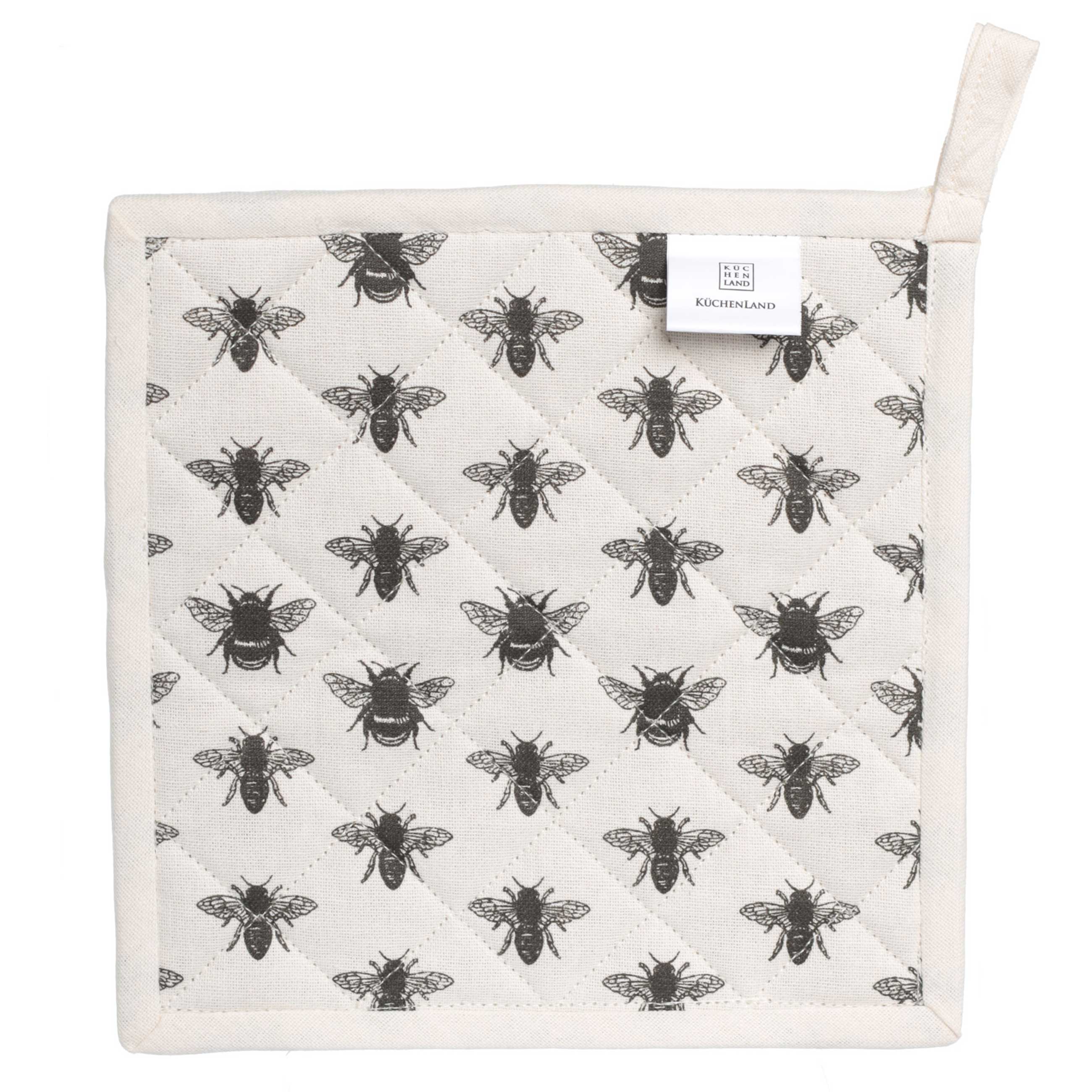 Potholder, 20x20 cm, cotton, beige, Bees, Honey