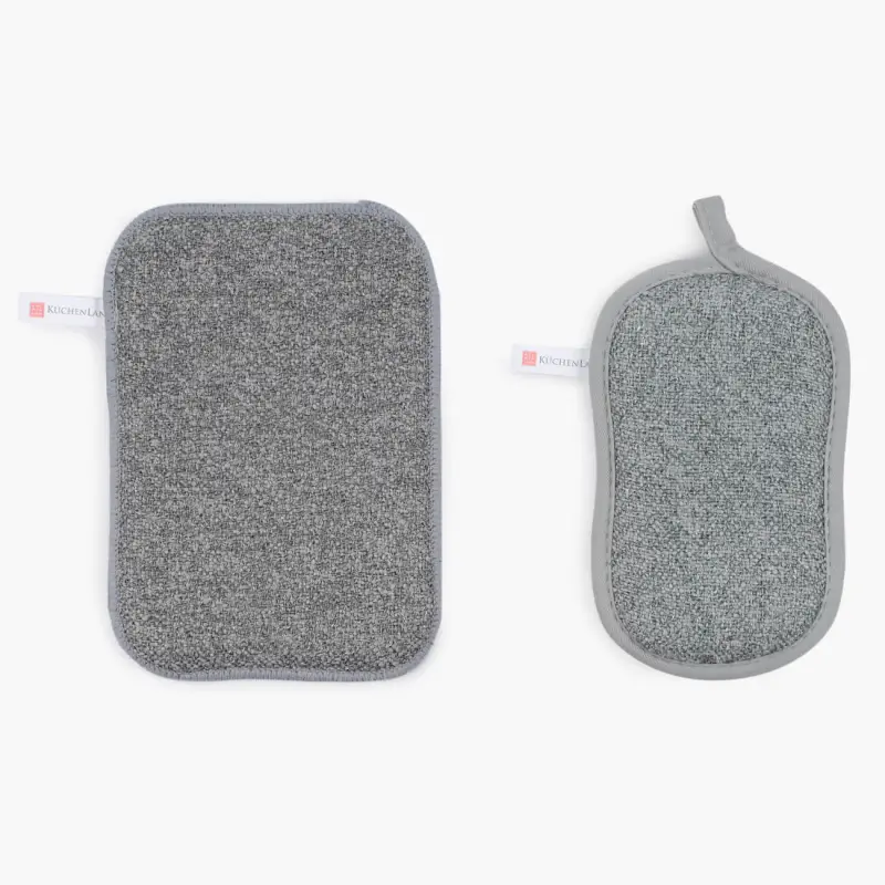 Dish washing sponge set, 15/16 cm, 2 pcs, double-sided, microfiber / polyurethane, grey, Clean