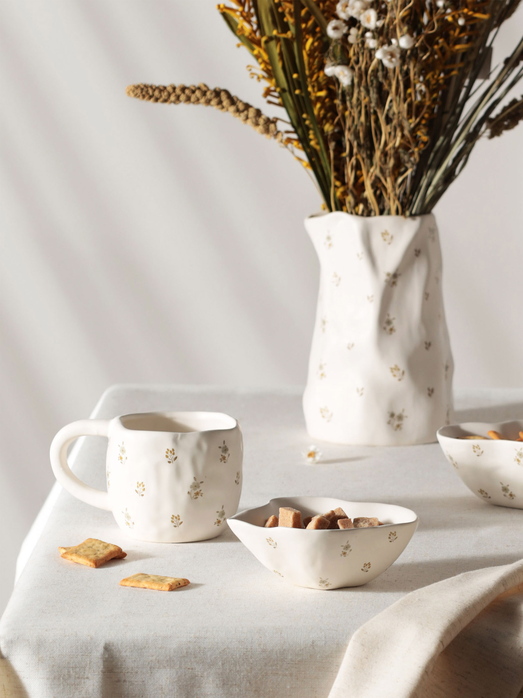 Mug, 440 ml, ceramic, milky, Vintage flowers, La flore, image-7