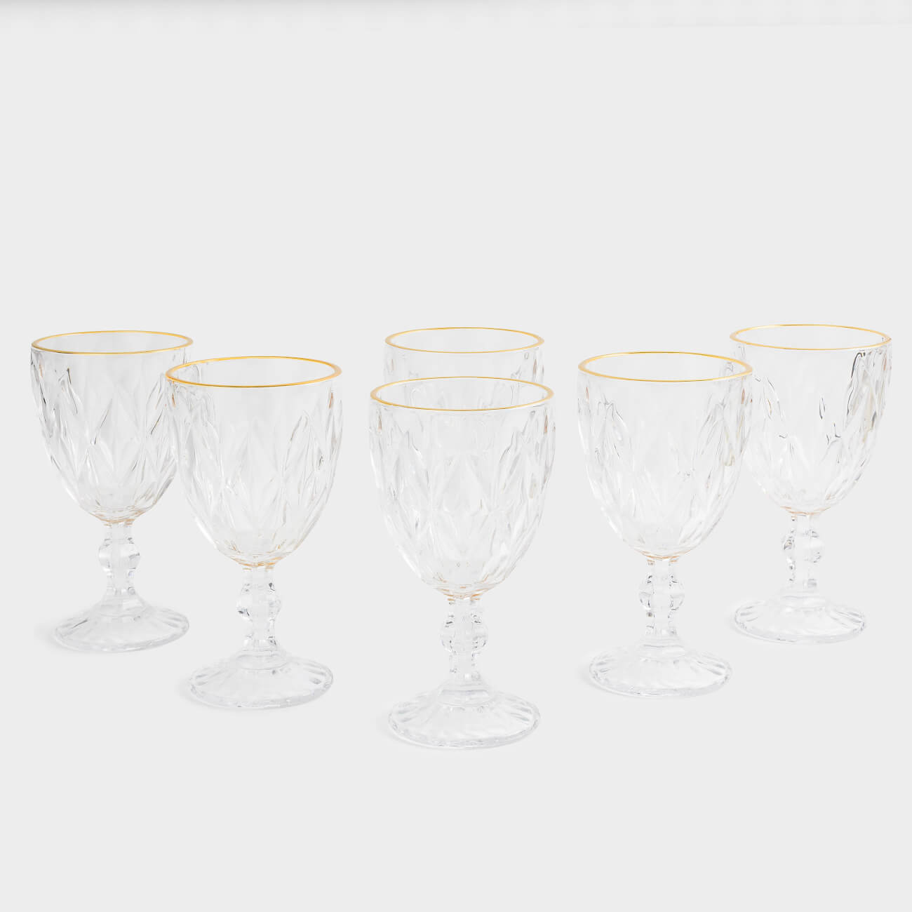 Wine glass, 300 ml, 6 pcs, glass R, with golden edging, Rhomb gold