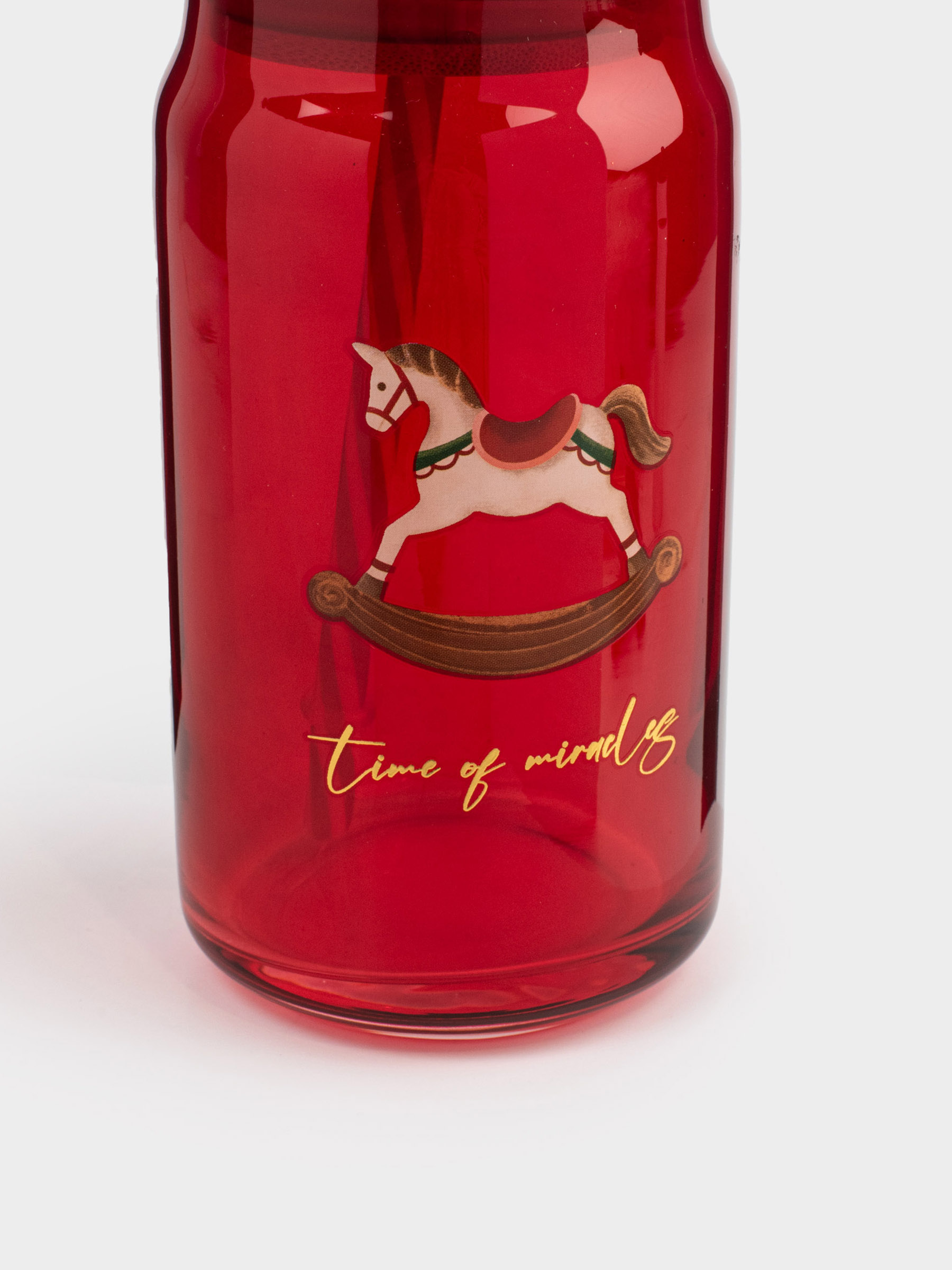Beverage can, 450 ml, with a lid and a straw, glass, red, Horse, Crystal drink, image-4