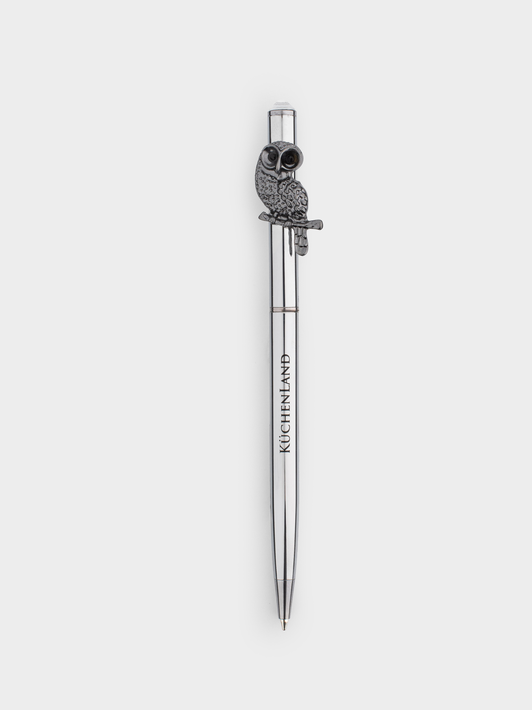 Ballpoint pen, 14 cm, with a figure, steel, black and silver, Owl, Draw figure, image-1