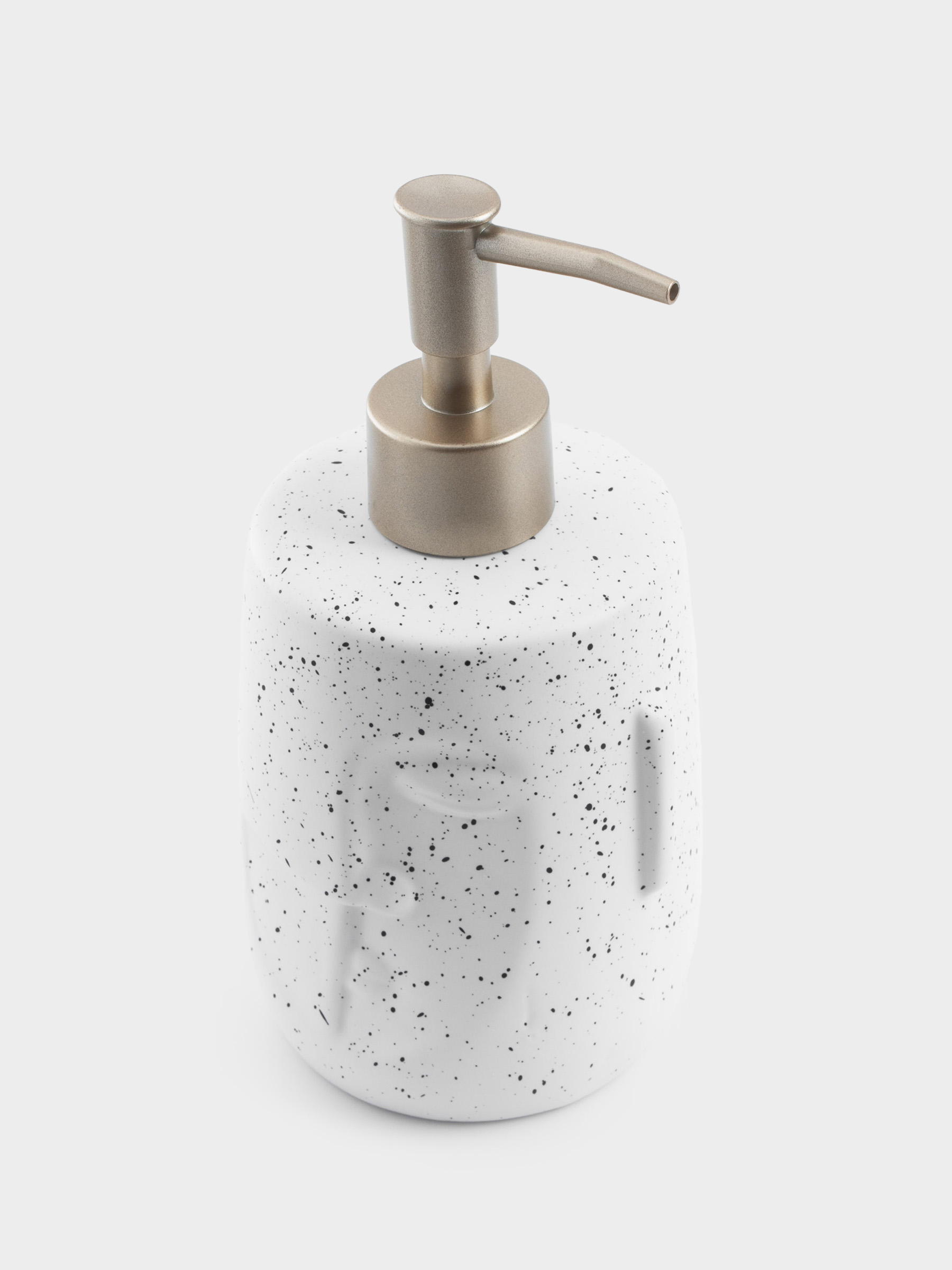 Liquid soap dispenser, 460 ml, Ceramic / Plastic, White, Speckled, Face, Face speckled