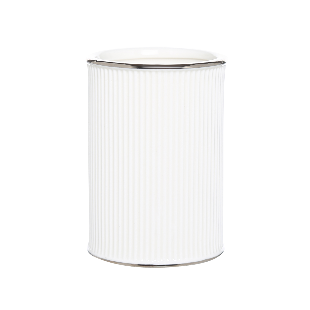 Bathroom glass, 10 cm, ceramic, white, with silver edging, Kaliopa, image-0