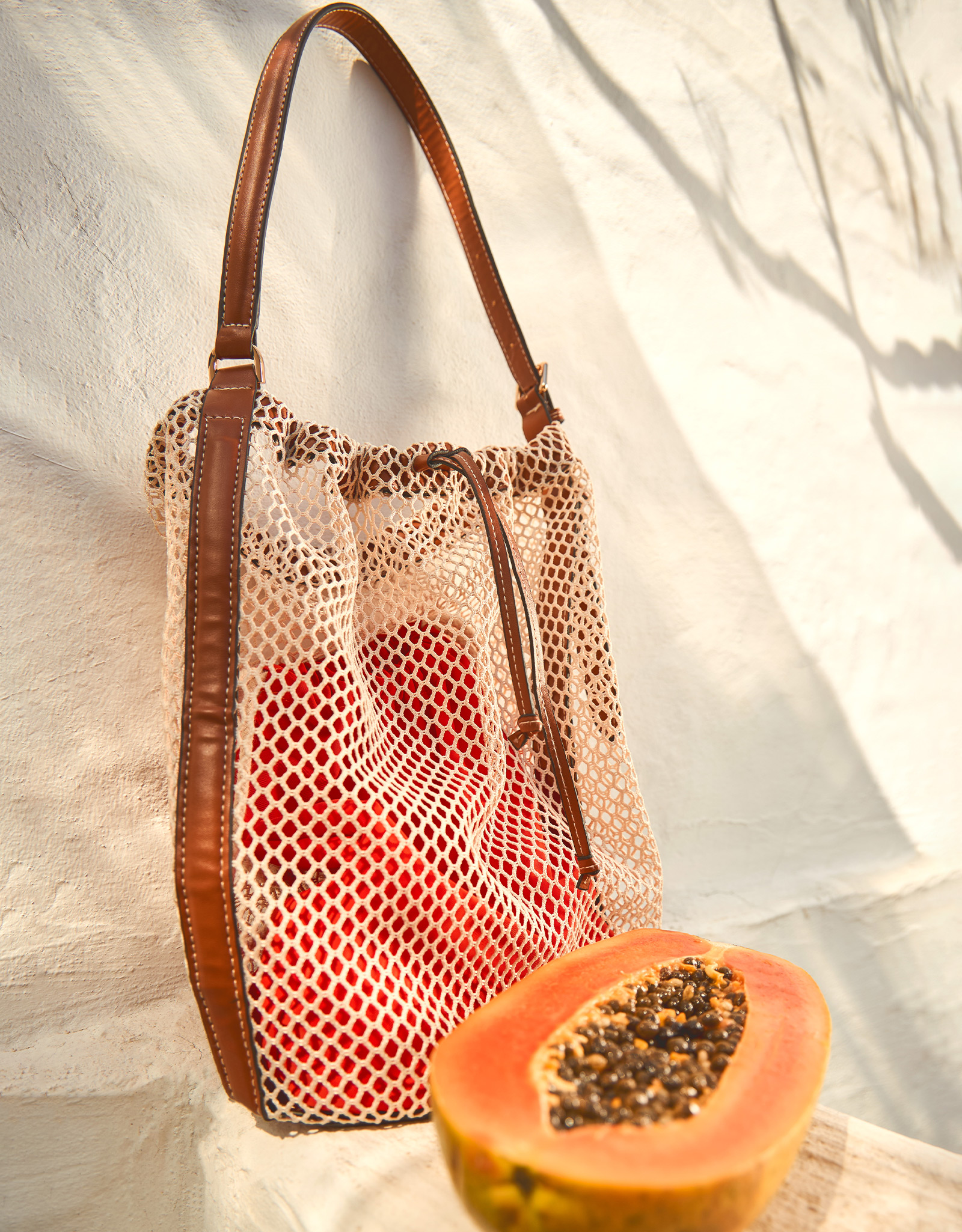 Women's bag, 22x34 cm, with strap, drawstrings, polyamide, orange, Mesh, Stintino, image-7
