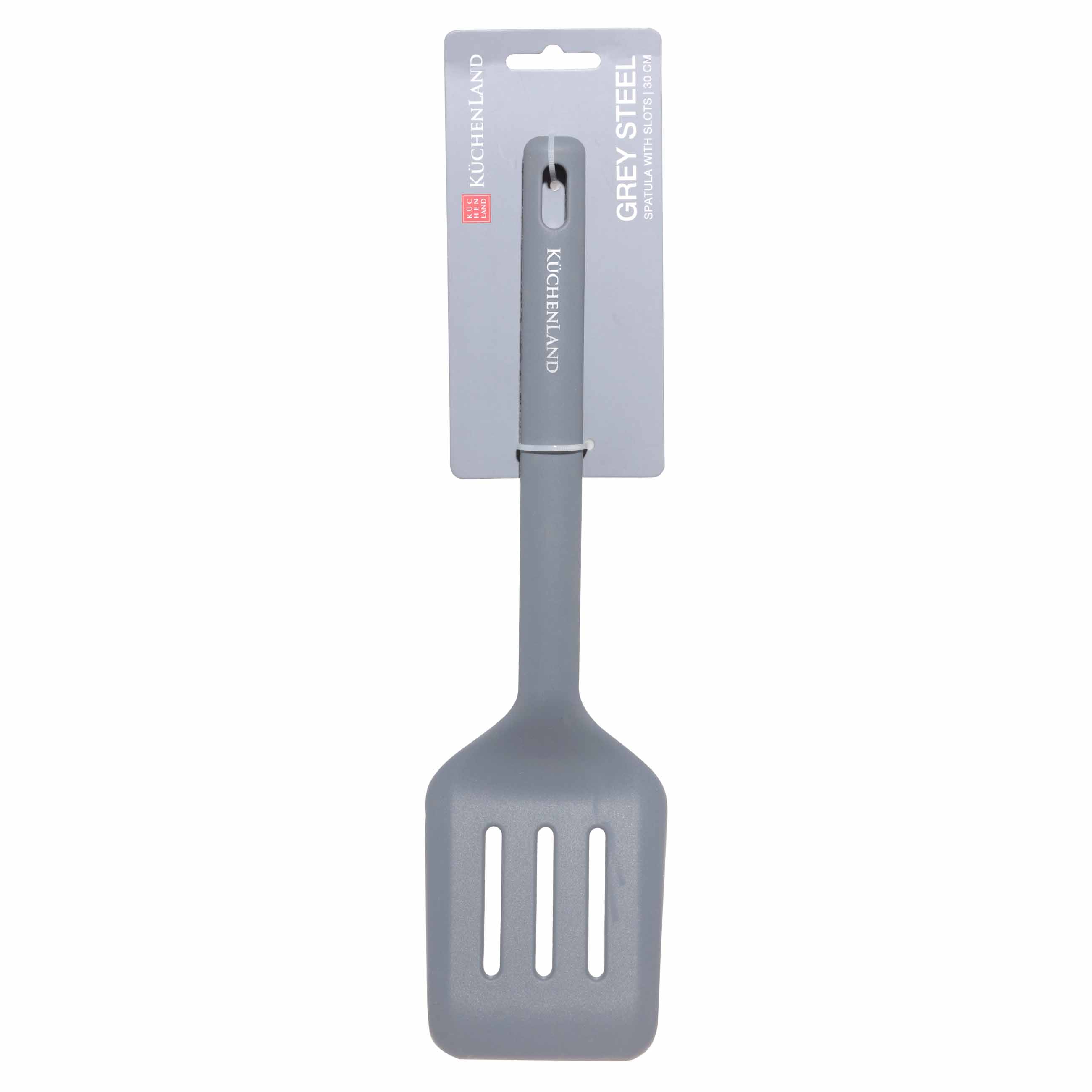 Spatula, 30 cm, slotted, Silicone, Grey, Grey steel