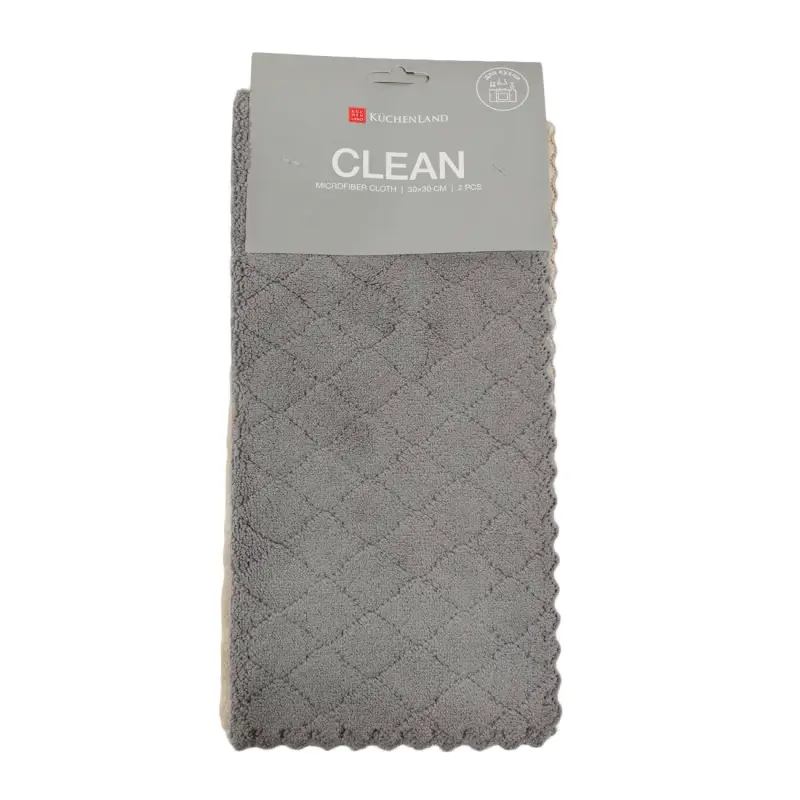 Kitchen cloth, 30x30 cm, 2 pcs, microfiber, beige/gray, Pile with patterns, Clean ,image-0