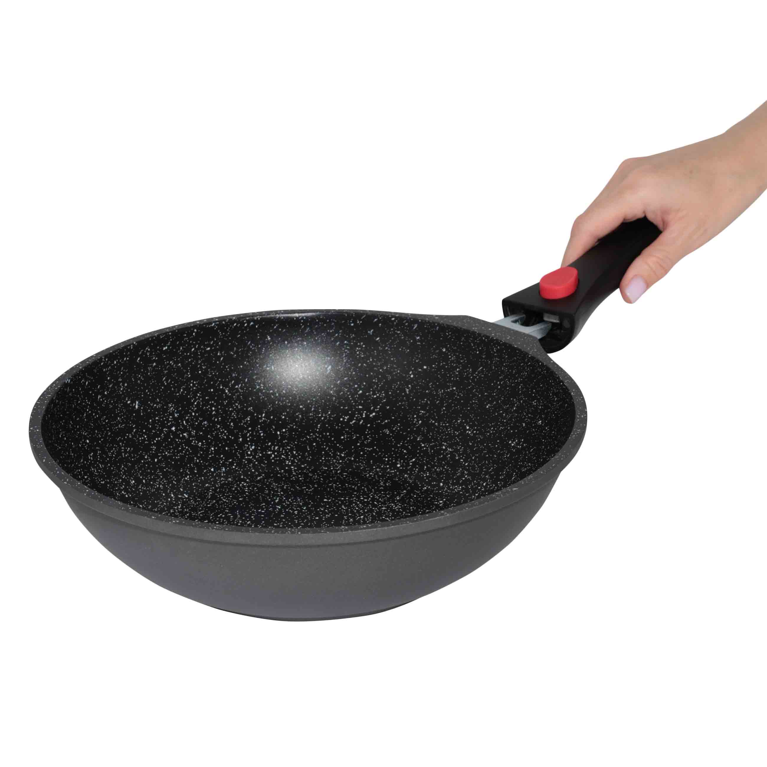 Wok, 28 cm, with lid, removable handle, coated, aluminum, Solution Red 2