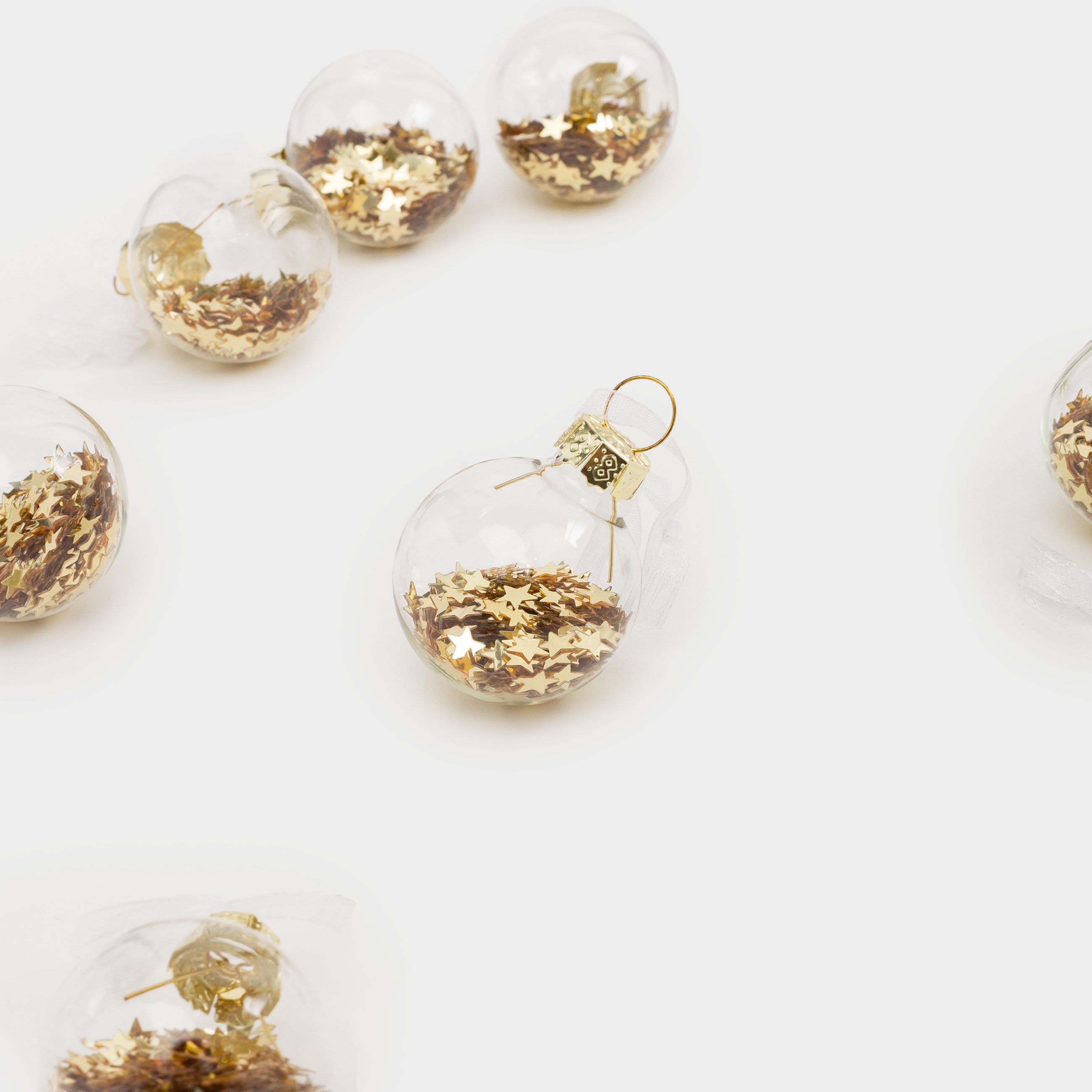 Christmas tree toy set, 4 cm, 12 pcs, glass, Ball with stars, Ball filler, image-1