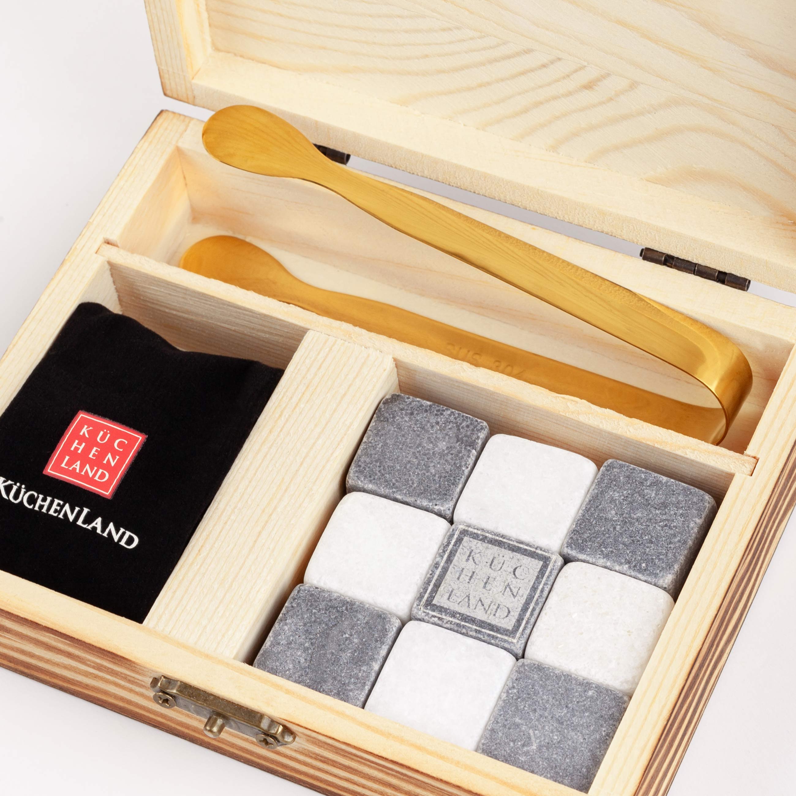 Set of cubes for cooling drinks, 12 pr, with tongs, in a box, marble / steel, Marble