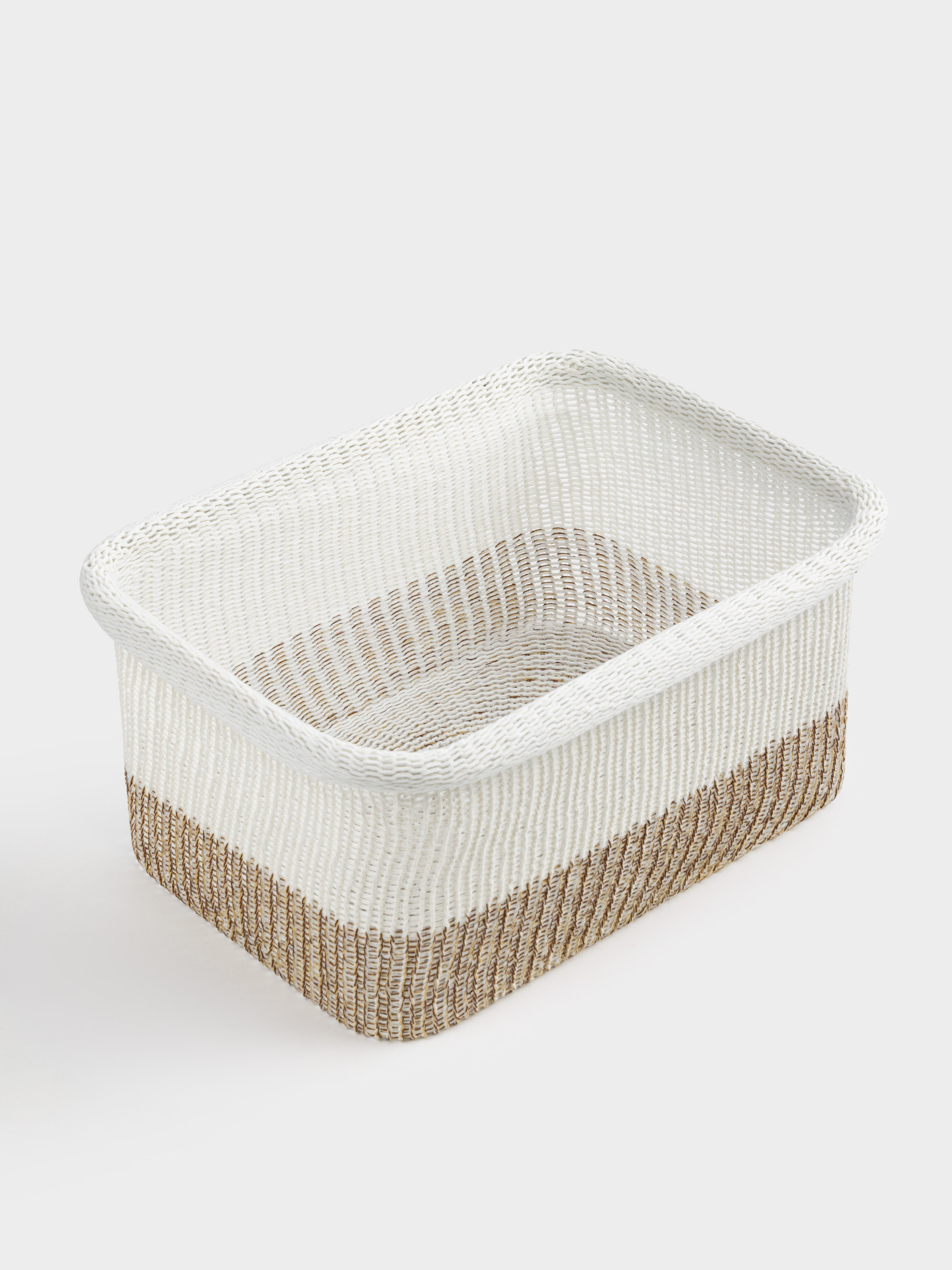 Storage basket, 37x27x18, polyester, rectangular, milky beige, Crochet, image-1