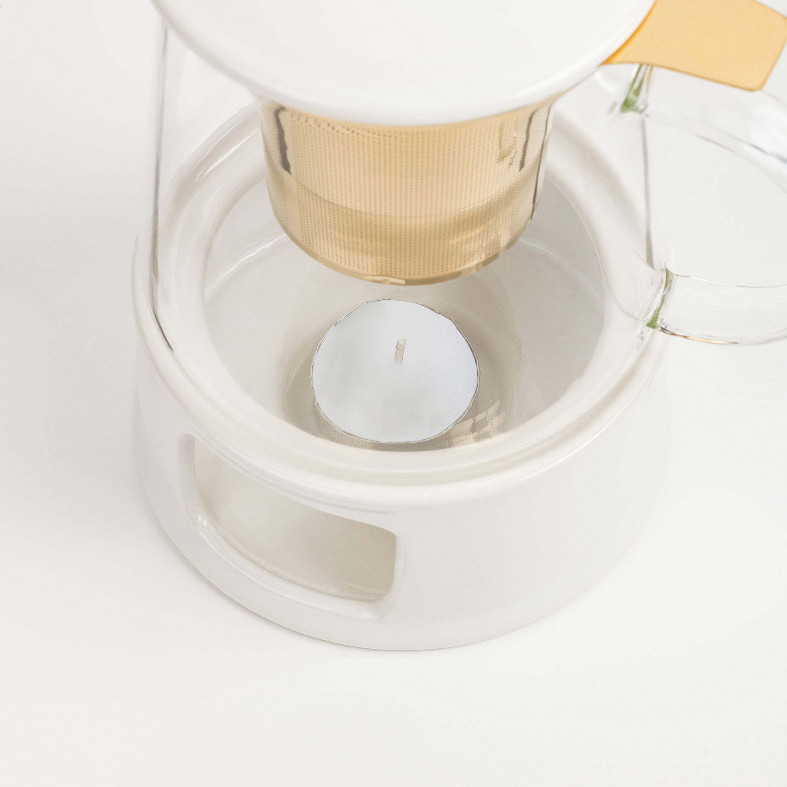 Teapot, 600 ml, heated, glass B / porcelain P, milk-golden, Ellan