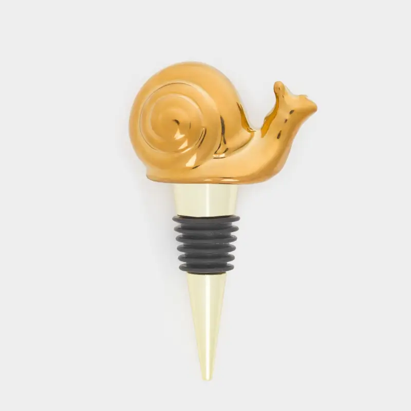 Bottle stopper, 10 cm, steel / porcelain P, golden, Snail, Tale garden ,image-0