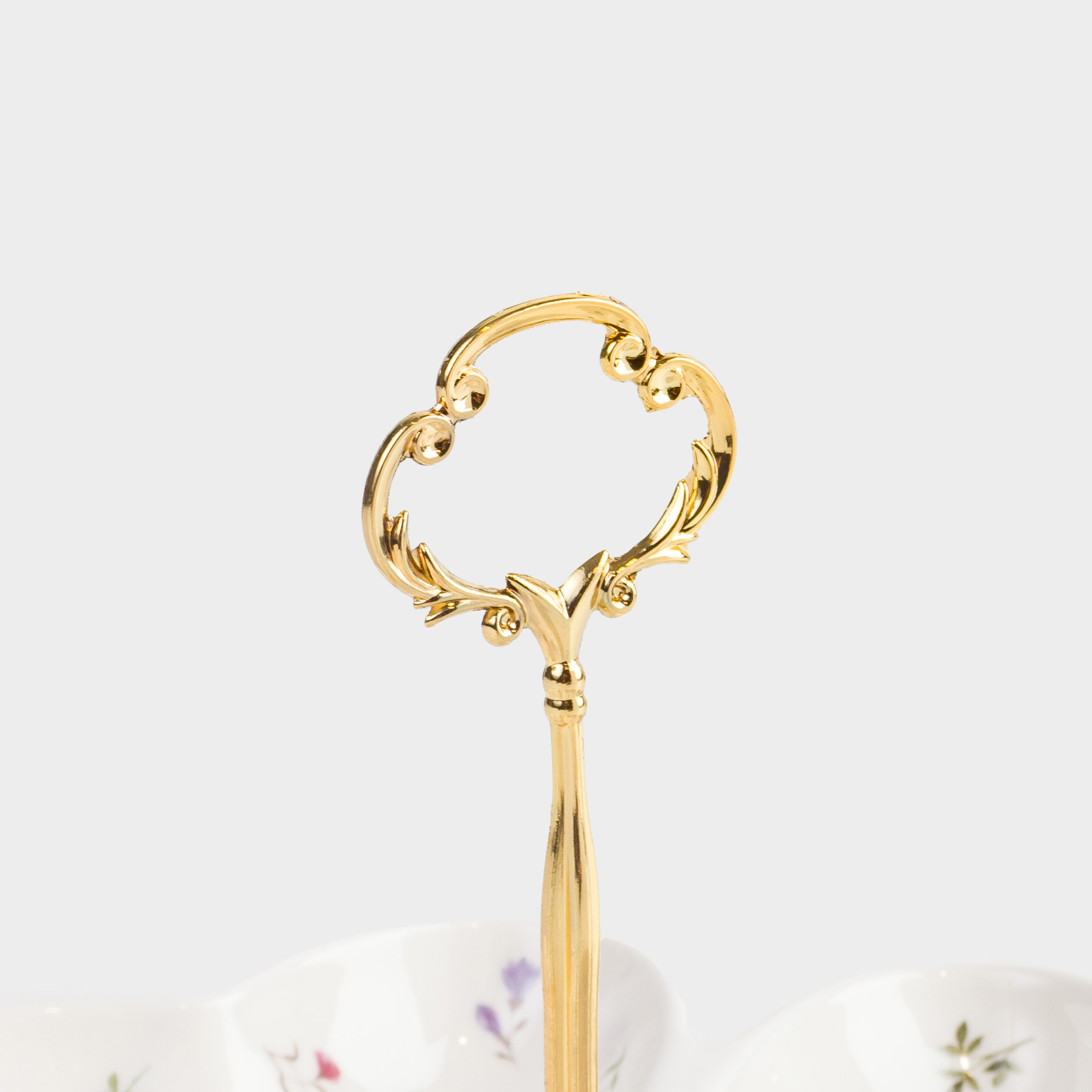 Snack stand, 23x17 cm, 4 compartments, with handle, ceramic / steel, Heart in flowers, El flora, image-4