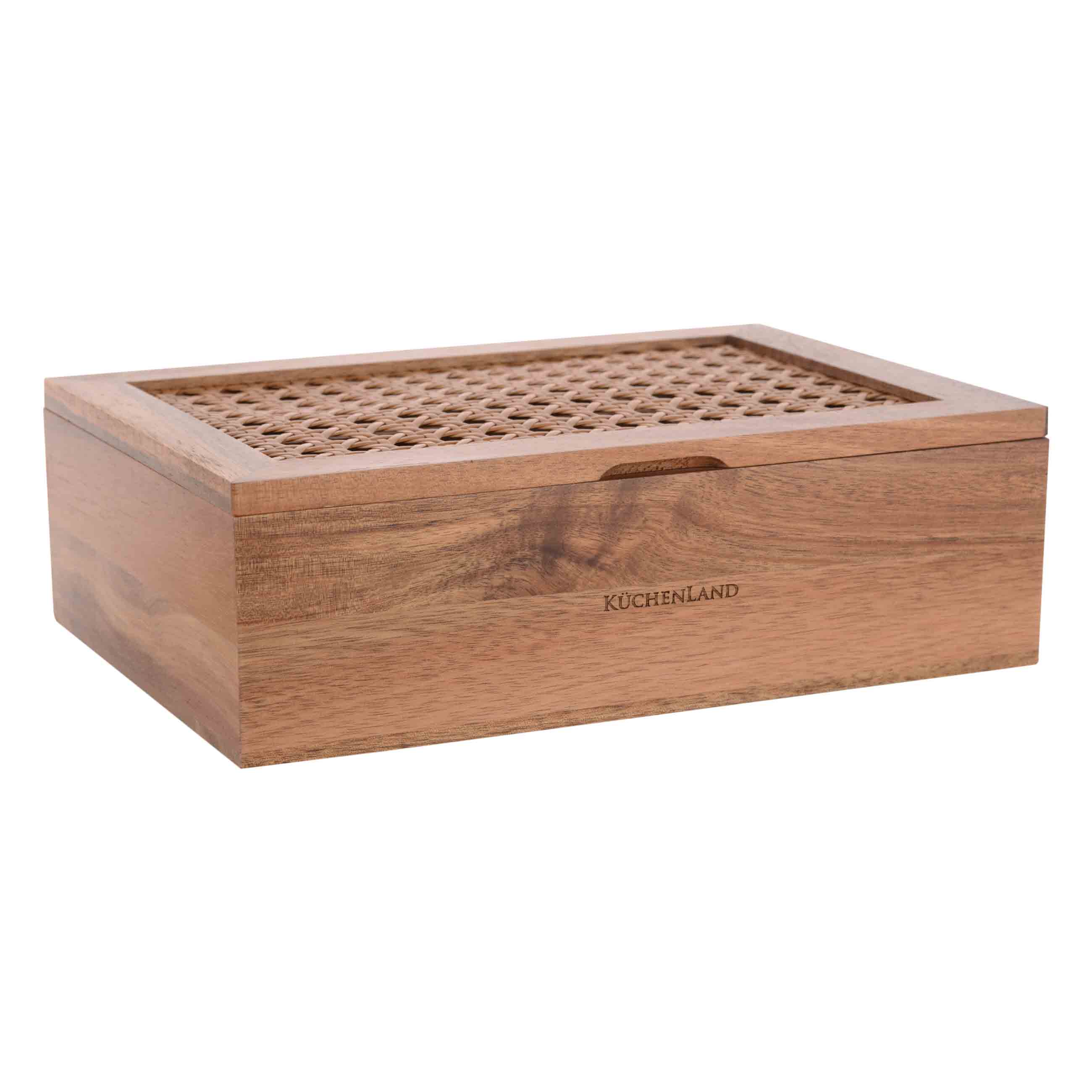 Tea box, 24x16 cm, 6 compartments, wood / rattan, rectangular, Lattice, image-4