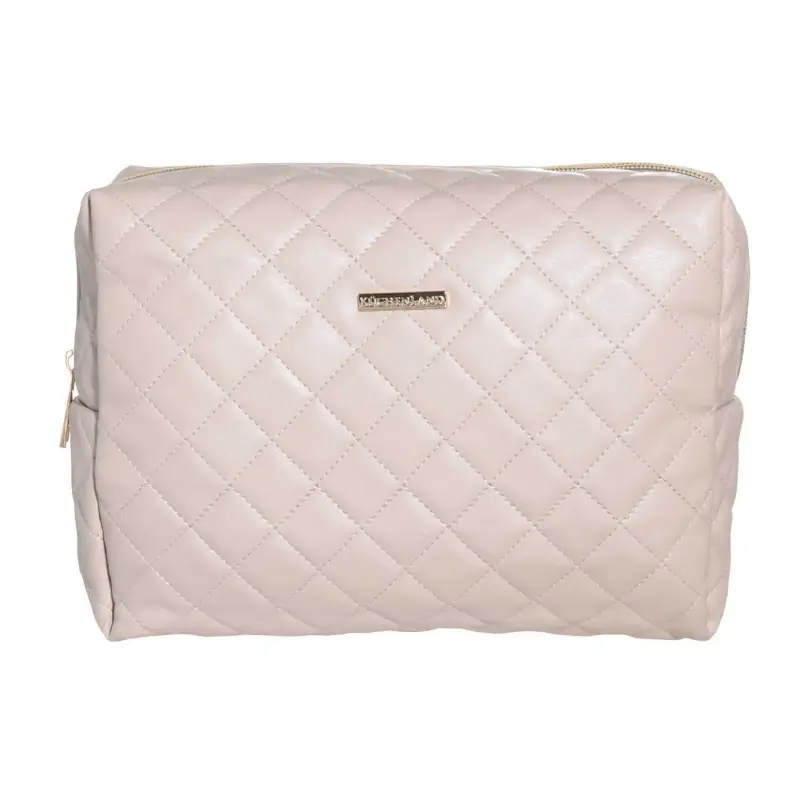 Cosmetic bag, 27x17 cm, quilted, polyurethane, beige, Quilted