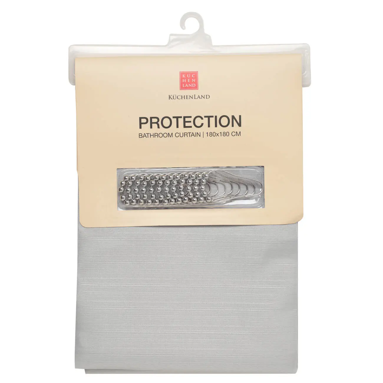 Bathroom curtain, 180x180 cm, with rings, polyester / metal, grey, Protection, image-0
