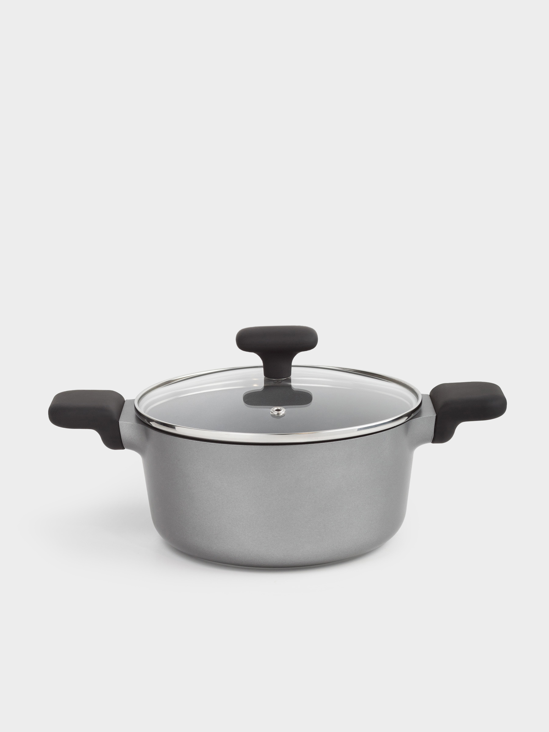 Pot, 20 cm, 2.7 l, with lid, coated, aluminum, grey-black, Mintali, image-0