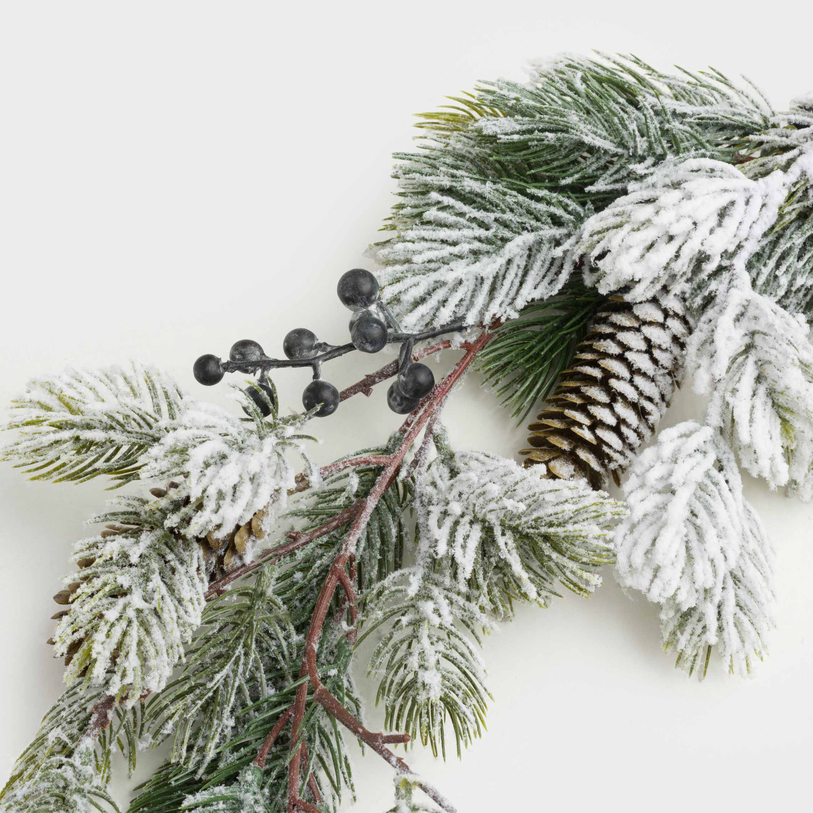 Decorative garland, 1,3 m, plastic / foam, Blue berries and cones on branches, Blue berry, image-2