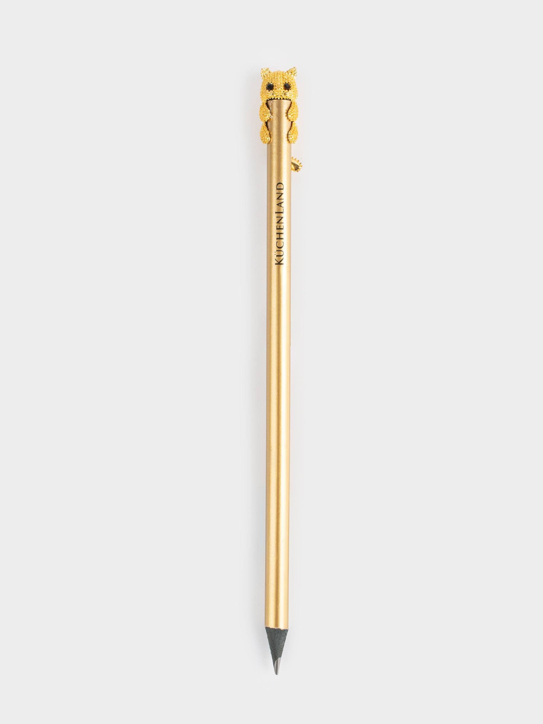 Pencil, 18 cm, black-graphite, with figure, golden, Cat, Draw, image-1