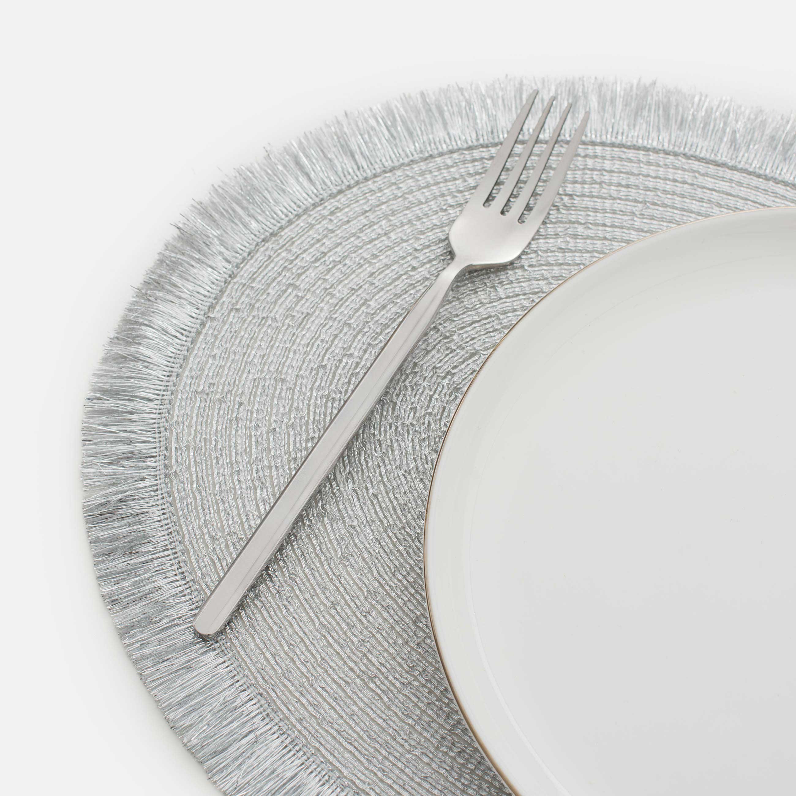 Placemat, 30x45 cm, fringed, polyester, oval, silver, Rotary shine