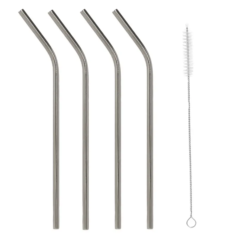 Drinking tube, 21 cm, 4 pcs, with brush, steel, silver, Classic ,image-0