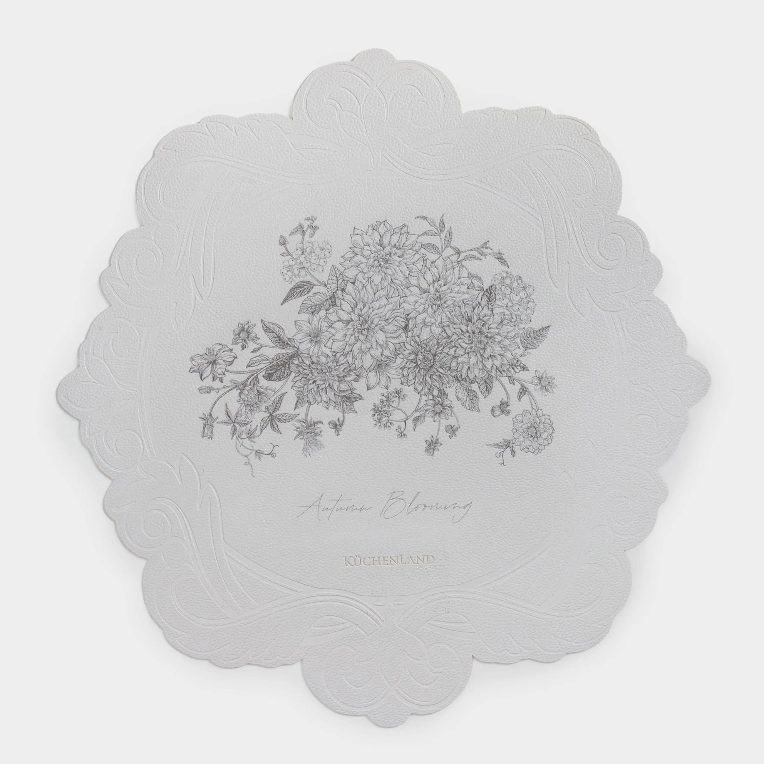 Placemat, 39x40 cm, PVC, curly, white, Graphic flowers, Rock print