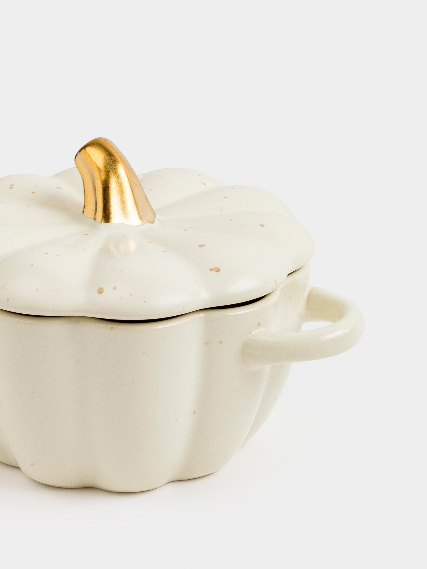 Cocotte, 11 cm, 340 ml, with lid, ceramic, milky golden, speckled, Pumpkin, Gourd, image-5