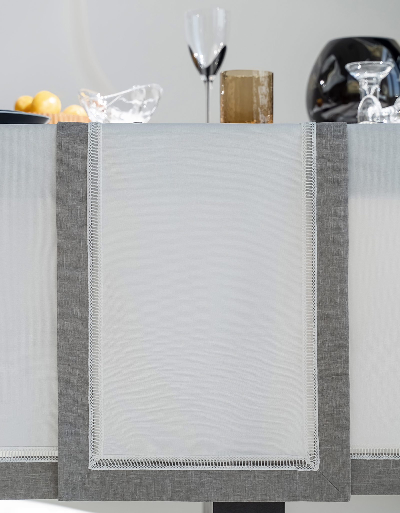 Table runner, 40x160 cm, polyester, white-gray, milkyy way