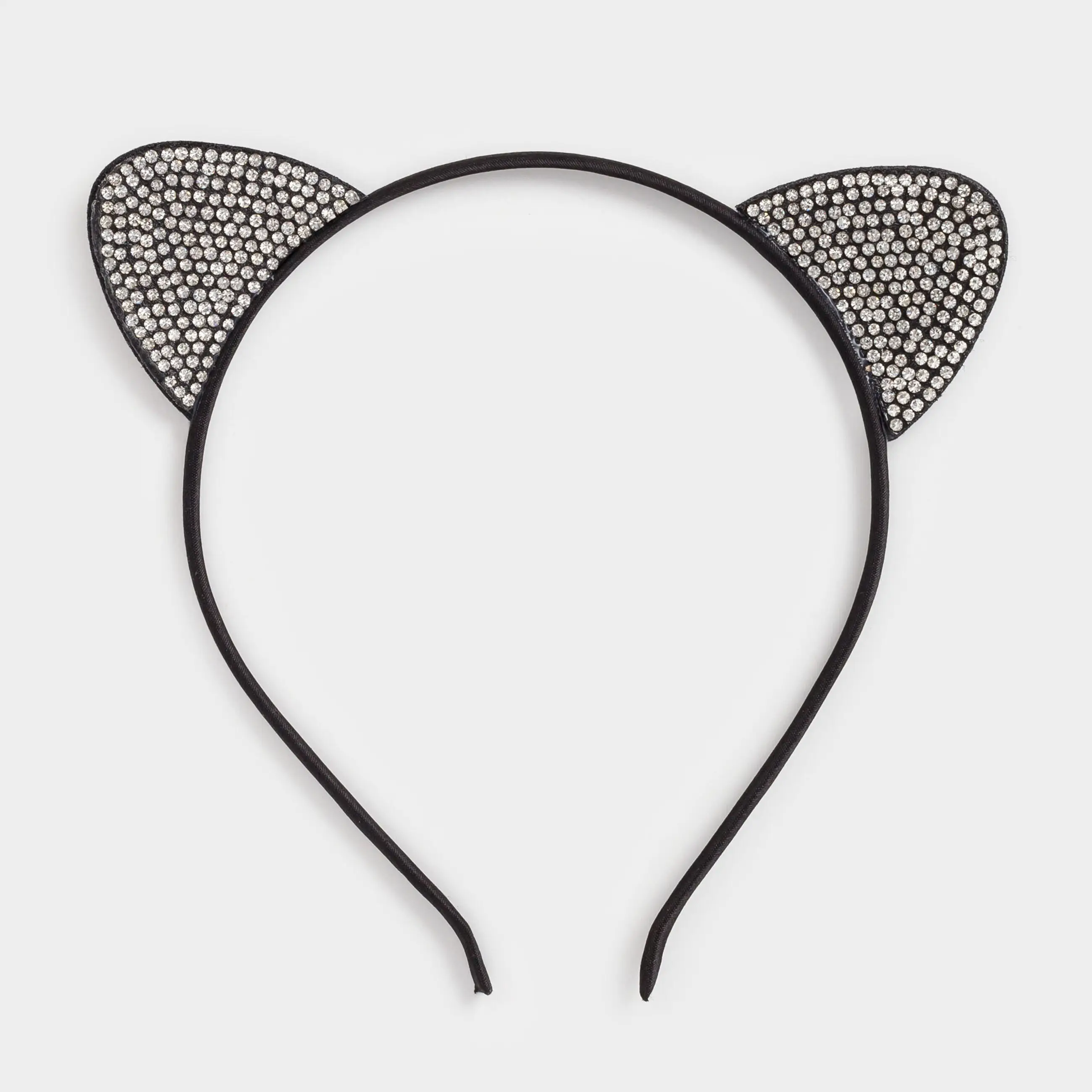 Carnival band, 12x14 cm, Polyester / metal / Rhinestones, Black, Cat ears, Cat