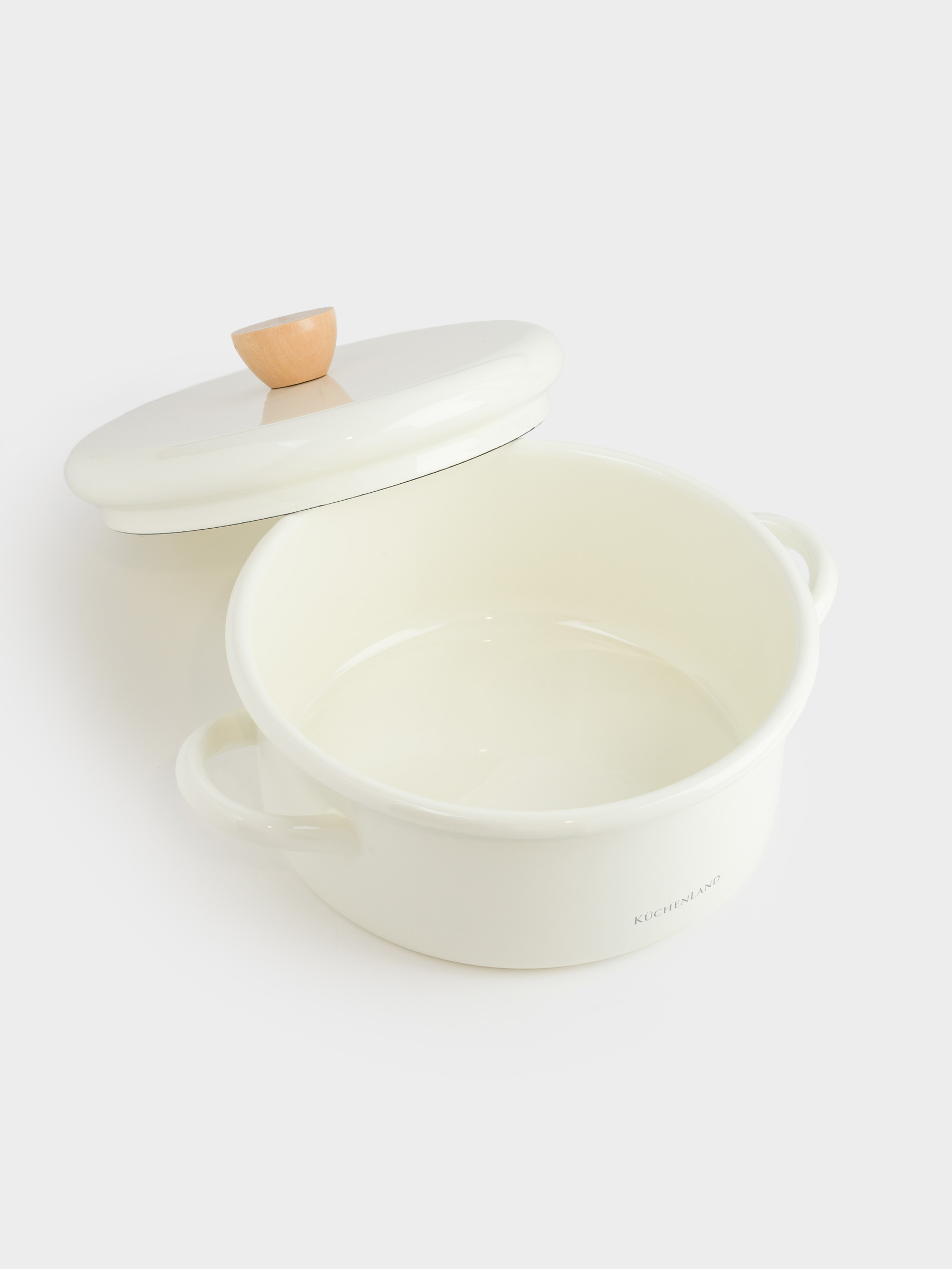 Pot, 20 cm, 2.7 l, with lid, enameled metal / wood, milk, Nostalgia, image-3