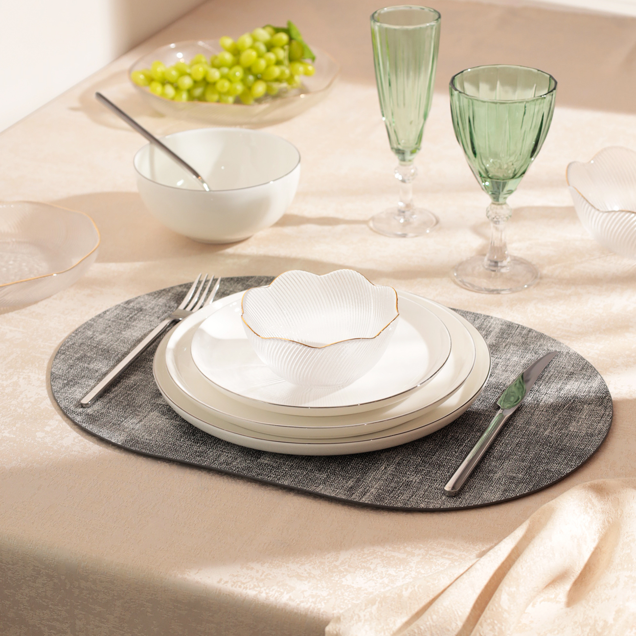 Placemat, 30x45 cm, PVC, oval, gray-white, Rock