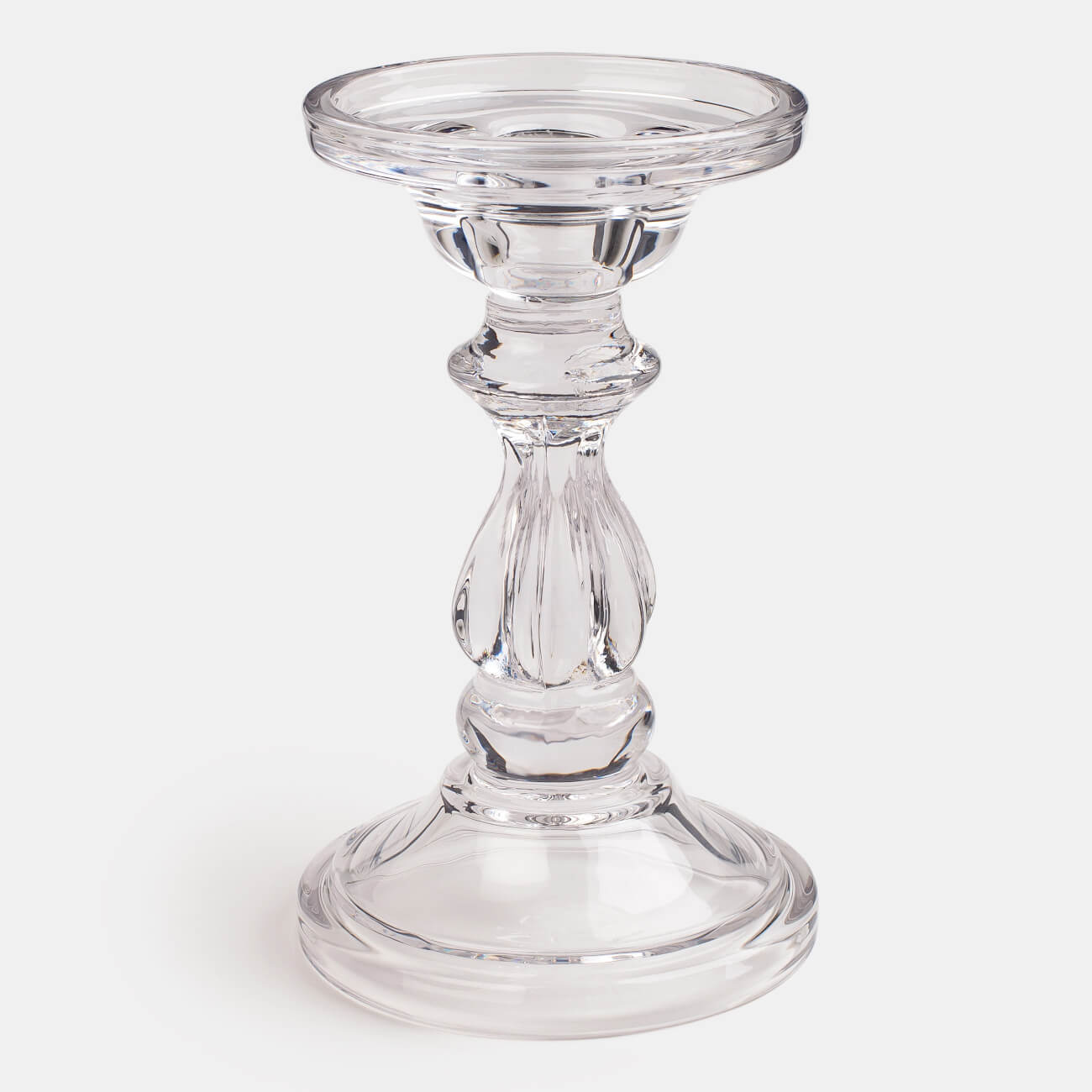 Candle holder, 16 cm, for one candle, on a leg, glass, Glorious
