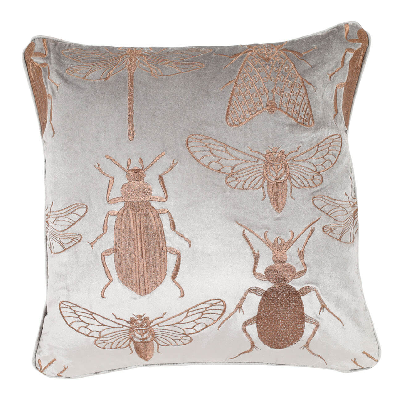 Decorative pillow, 50x50 cm, corduroy / beads, beige-gray, Bugs, Bugs
