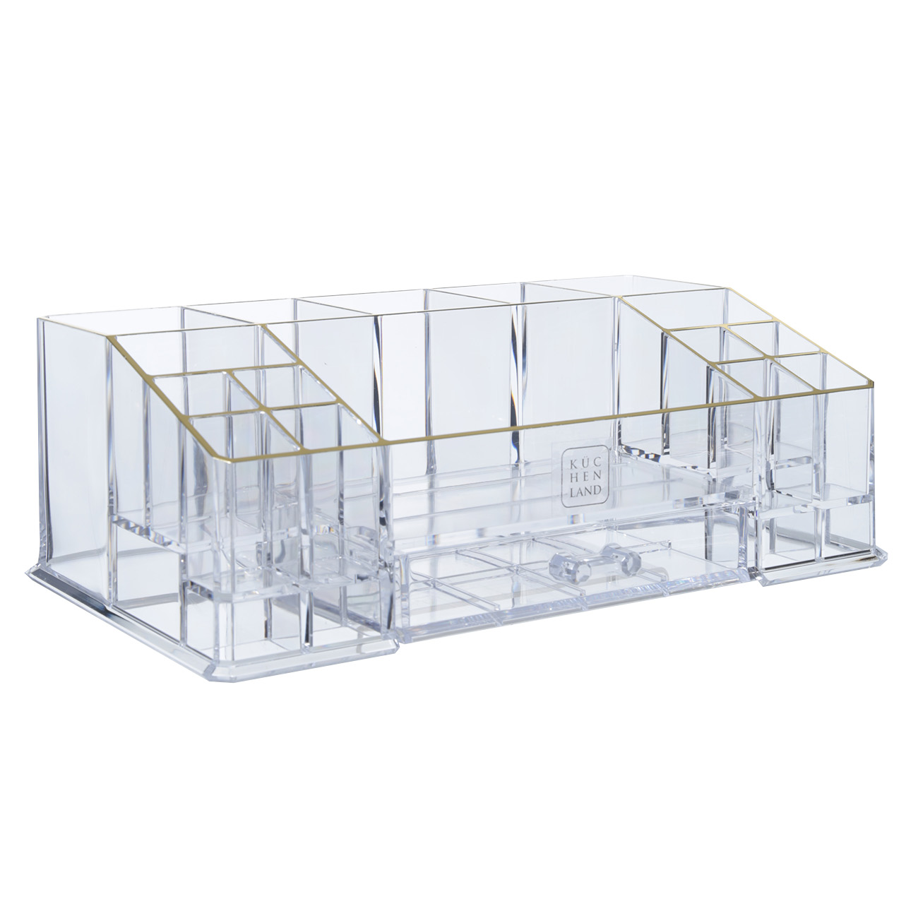 Organizer for cosmetics, 28x10 cm, 15 otd, with drawer, plastic, gold edging, Dorado, image-0