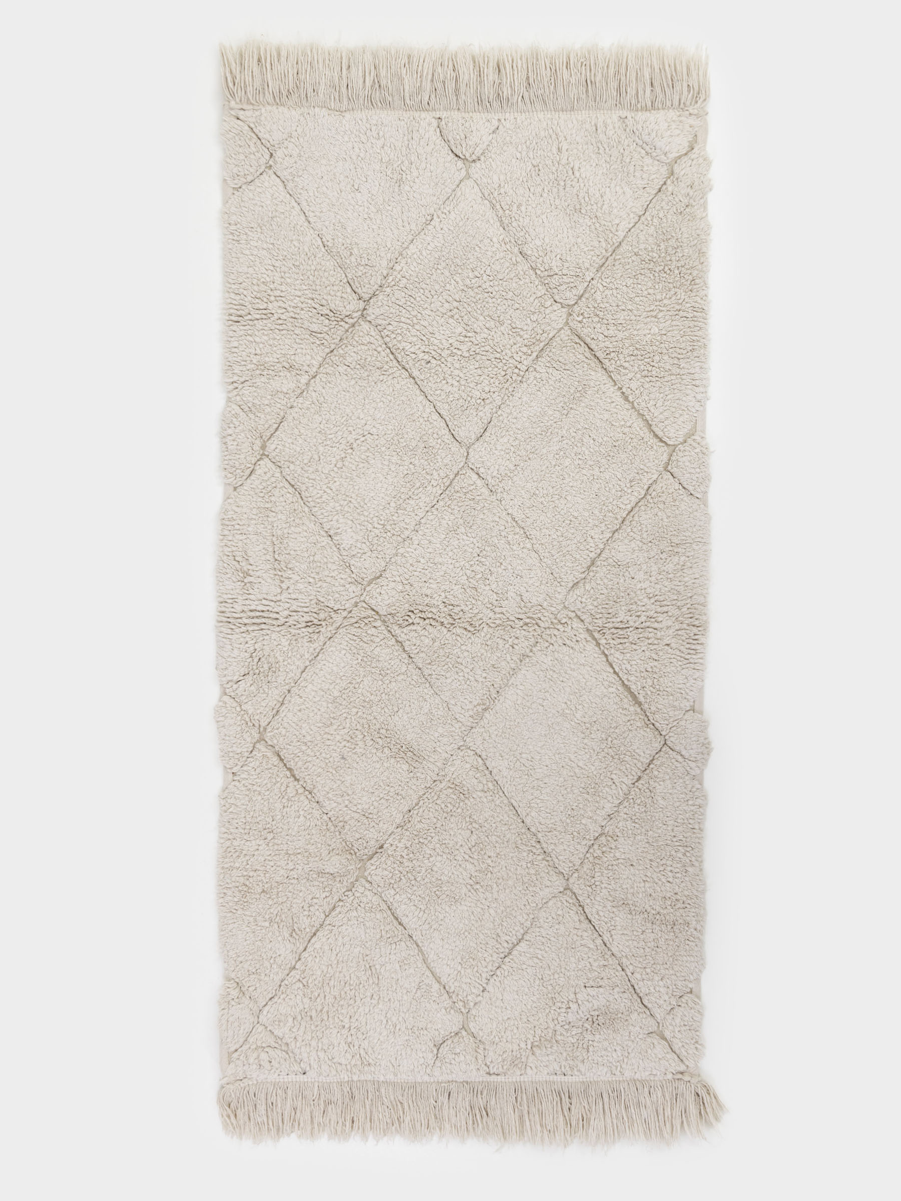 Rug, 60x120 cm, fringed, cotton, beige, Rhombuses, Neutral, image-1