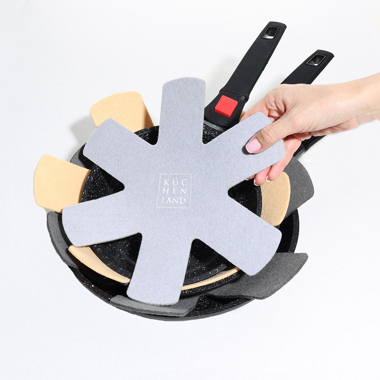 Set of pan protectors, 3 pcs, 38/34/27 cm, felt, gray / beige, Assist