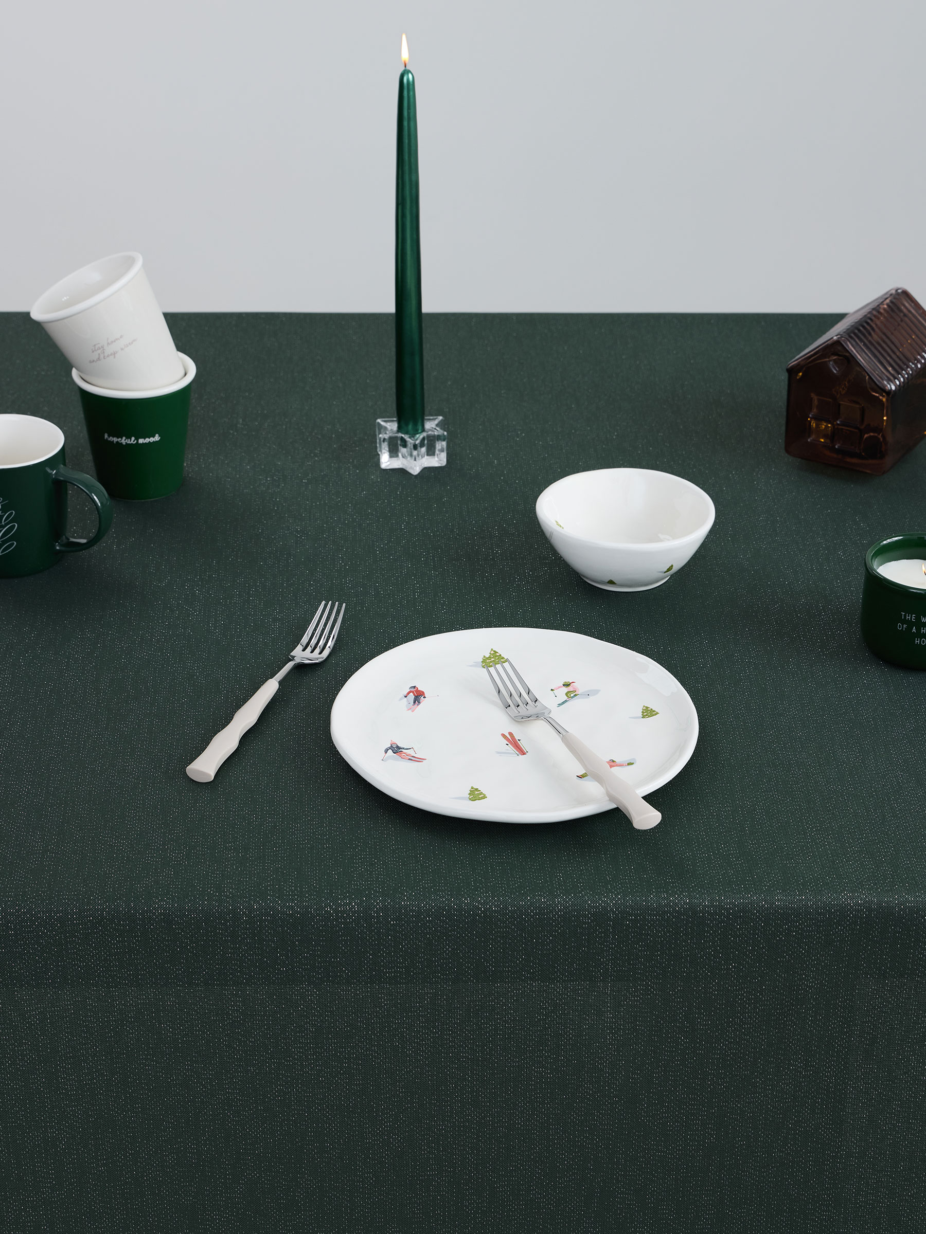 Tablecloth, 160x160 cm, polyester, dark green, Green speckled, image-1