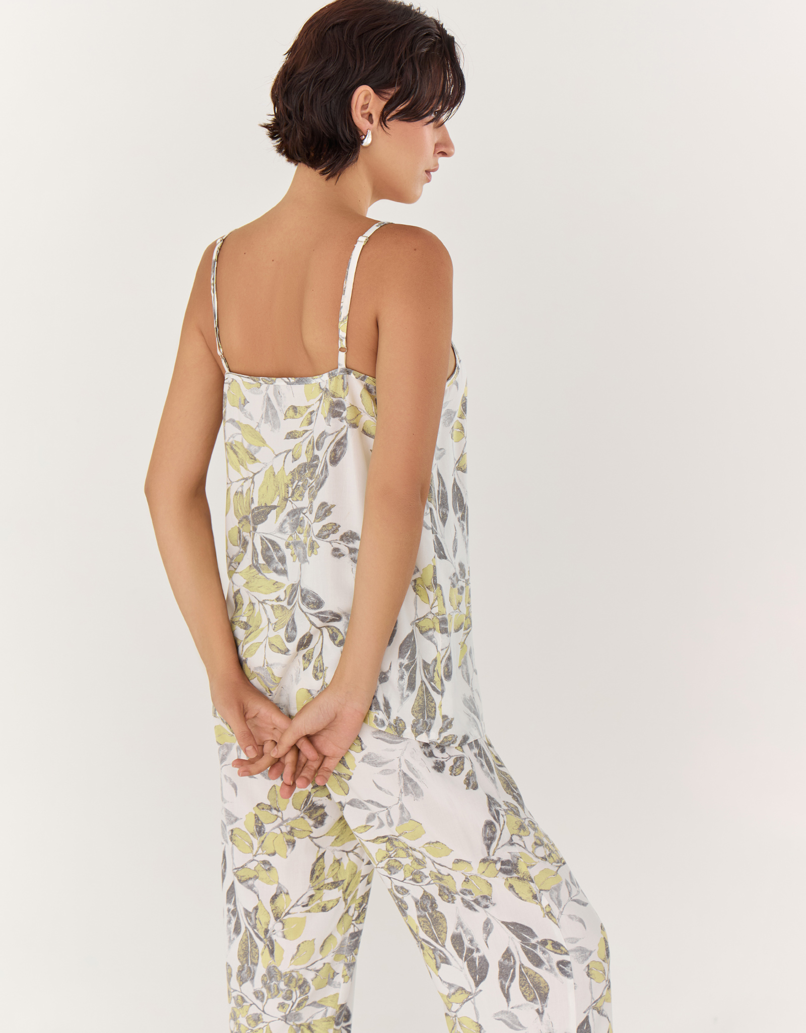 Women's top, homewear, size L, buttons, viscose, white and yellow, Leaves, Leksi, image-6