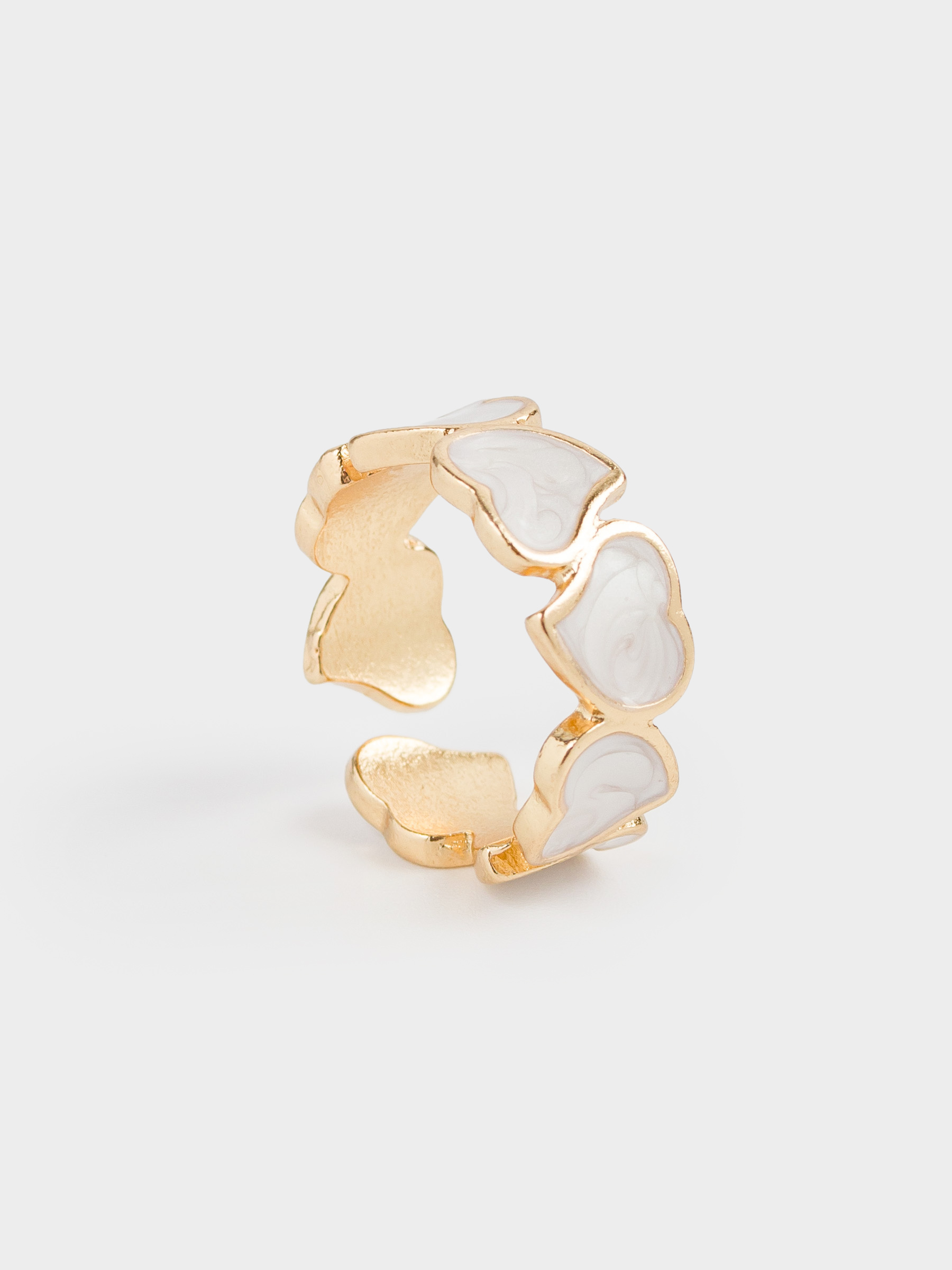 Ring, size S-M, single size, metal / acrylic, golden beige, Hearts, Jewelry heart