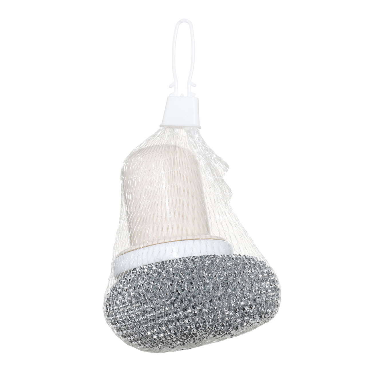 Cleaning sponge, 8 cm, with oval holder, plastic, silver-beige, Clean