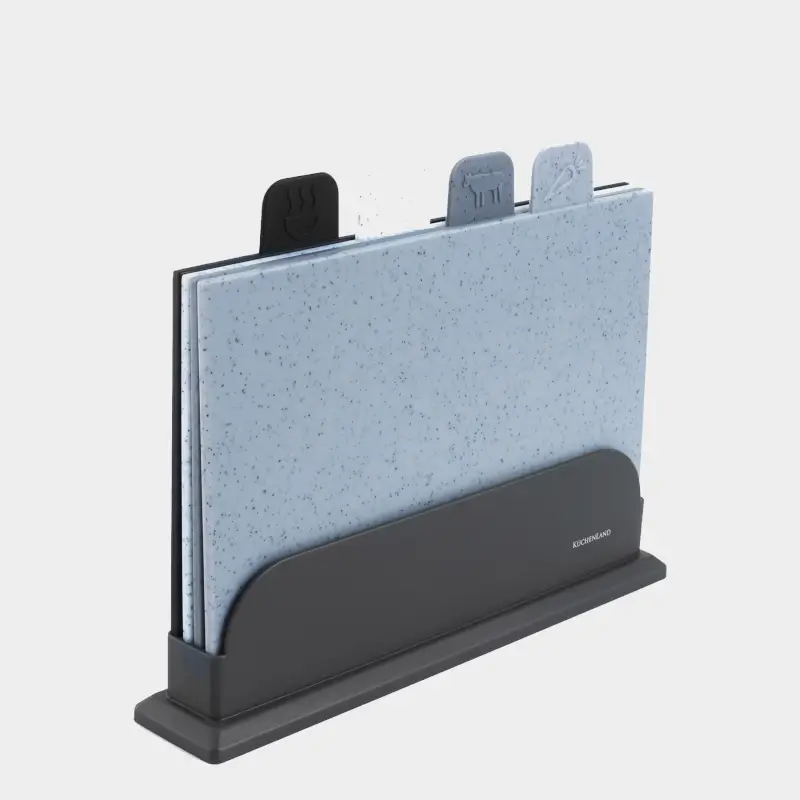 Cutting board, 28x19 cm, 4 pcs, in a stand, plastic, speckled, gray mix, Speck ,image-0