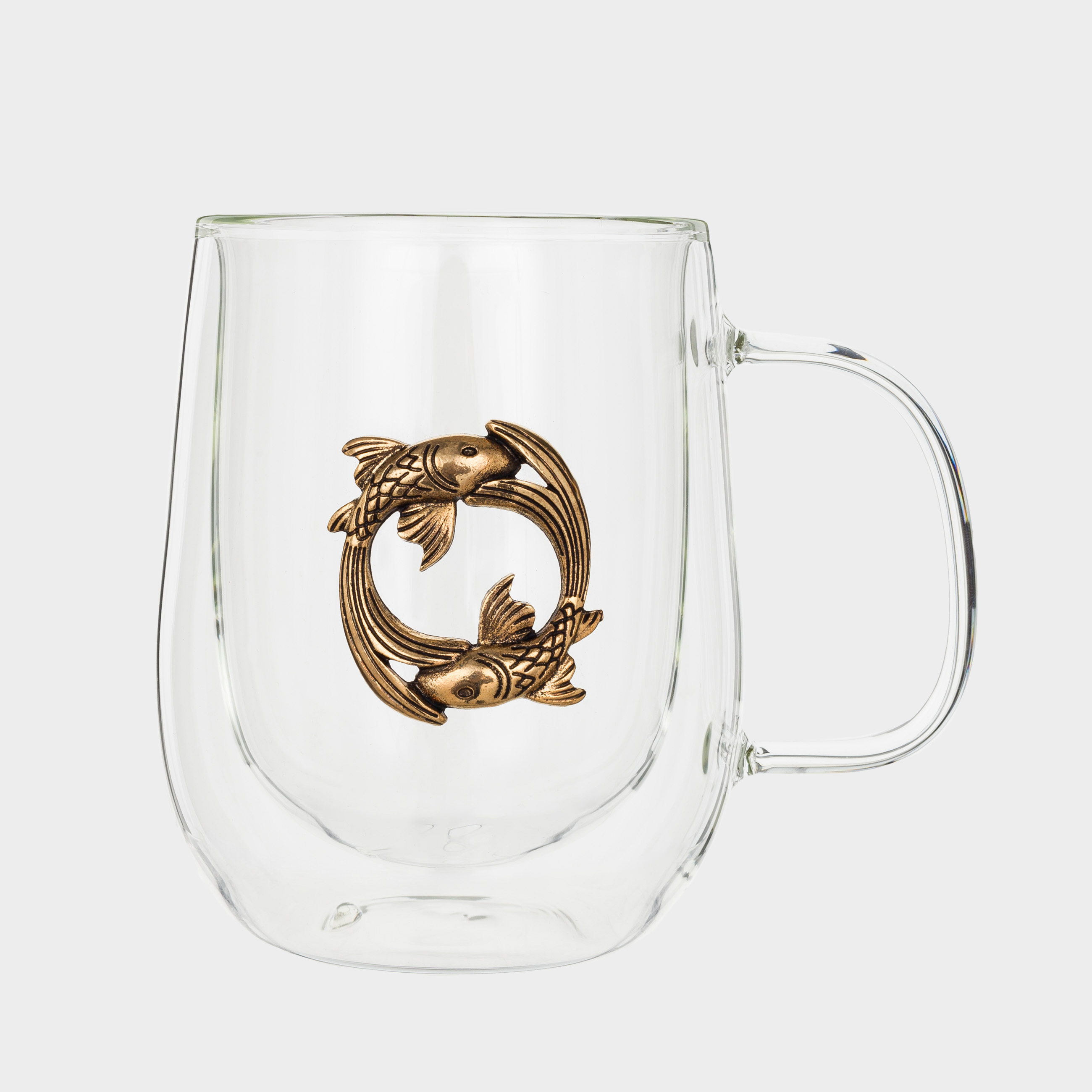 Mug, 350 ml, glass B, gold, Fish, Air zodiac, image-1